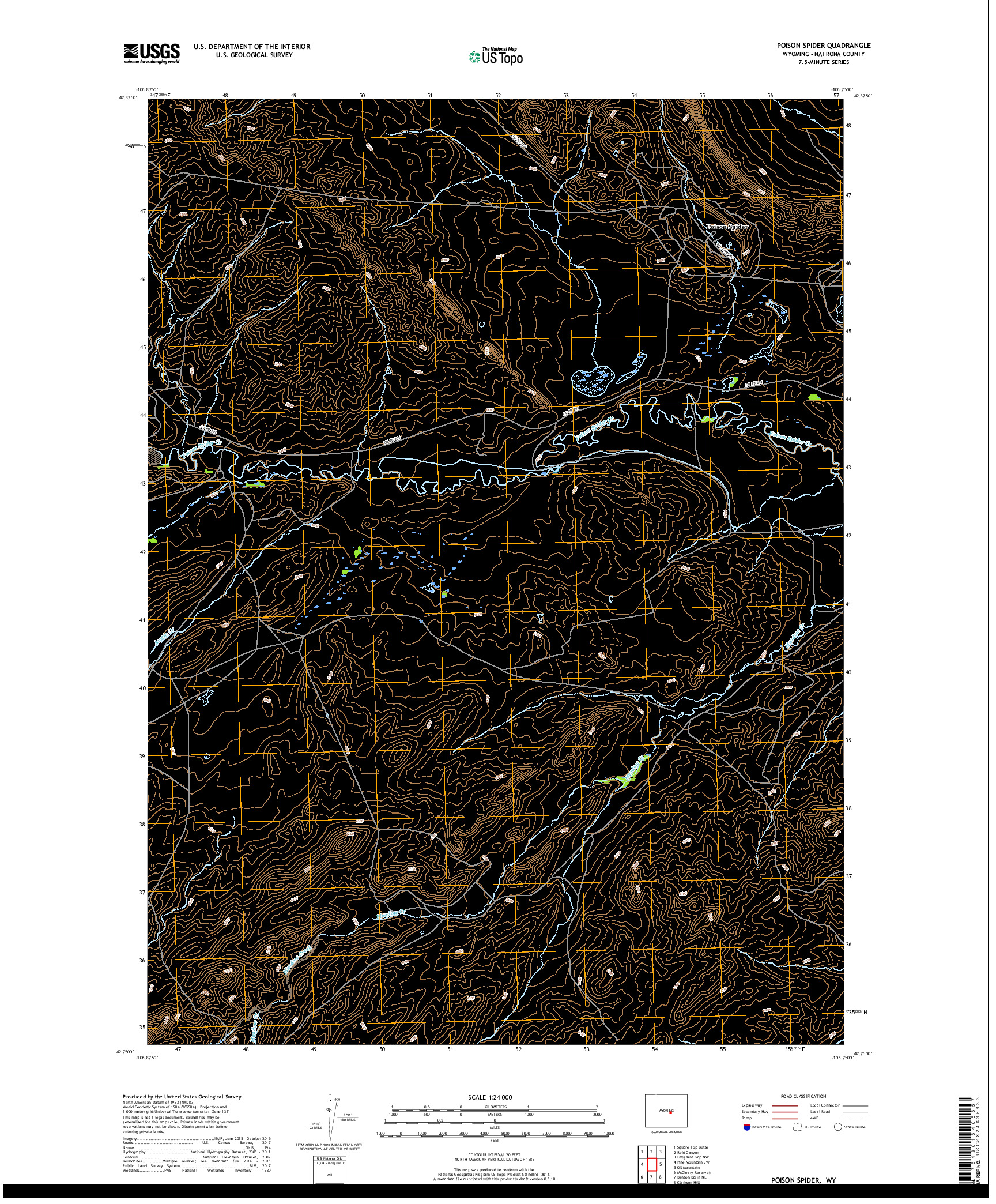 USGS US TOPO 7.5-MINUTE MAP FOR POISON SPIDER, WY 2018