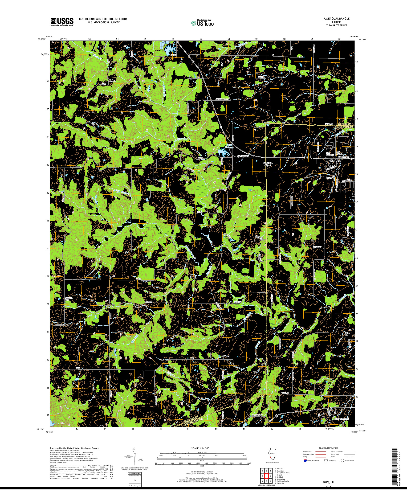 USGS US TOPO 7.5-MINUTE MAP FOR AMES, IL 2018