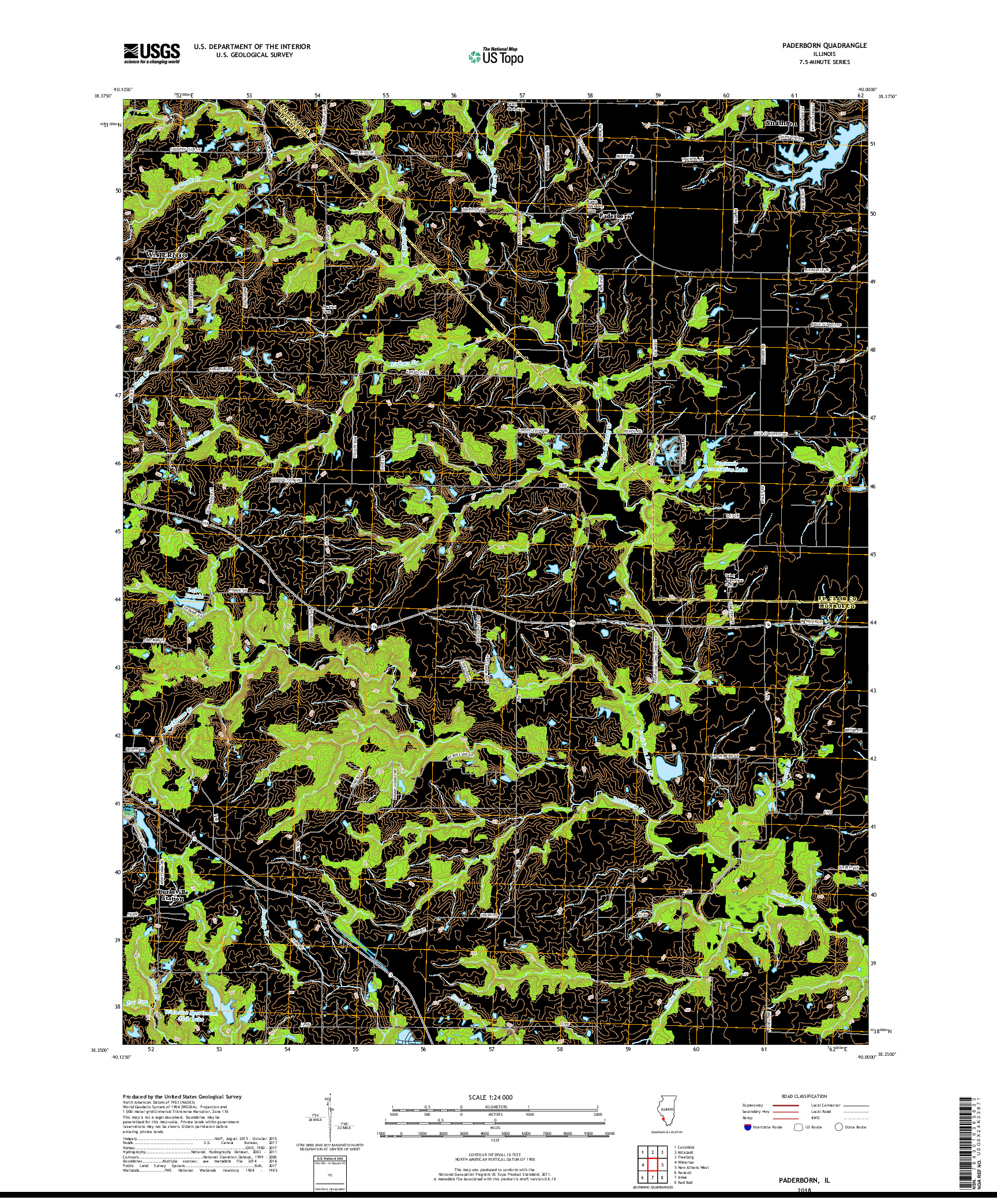 USGS US TOPO 7.5-MINUTE MAP FOR PADERBORN, IL 2018