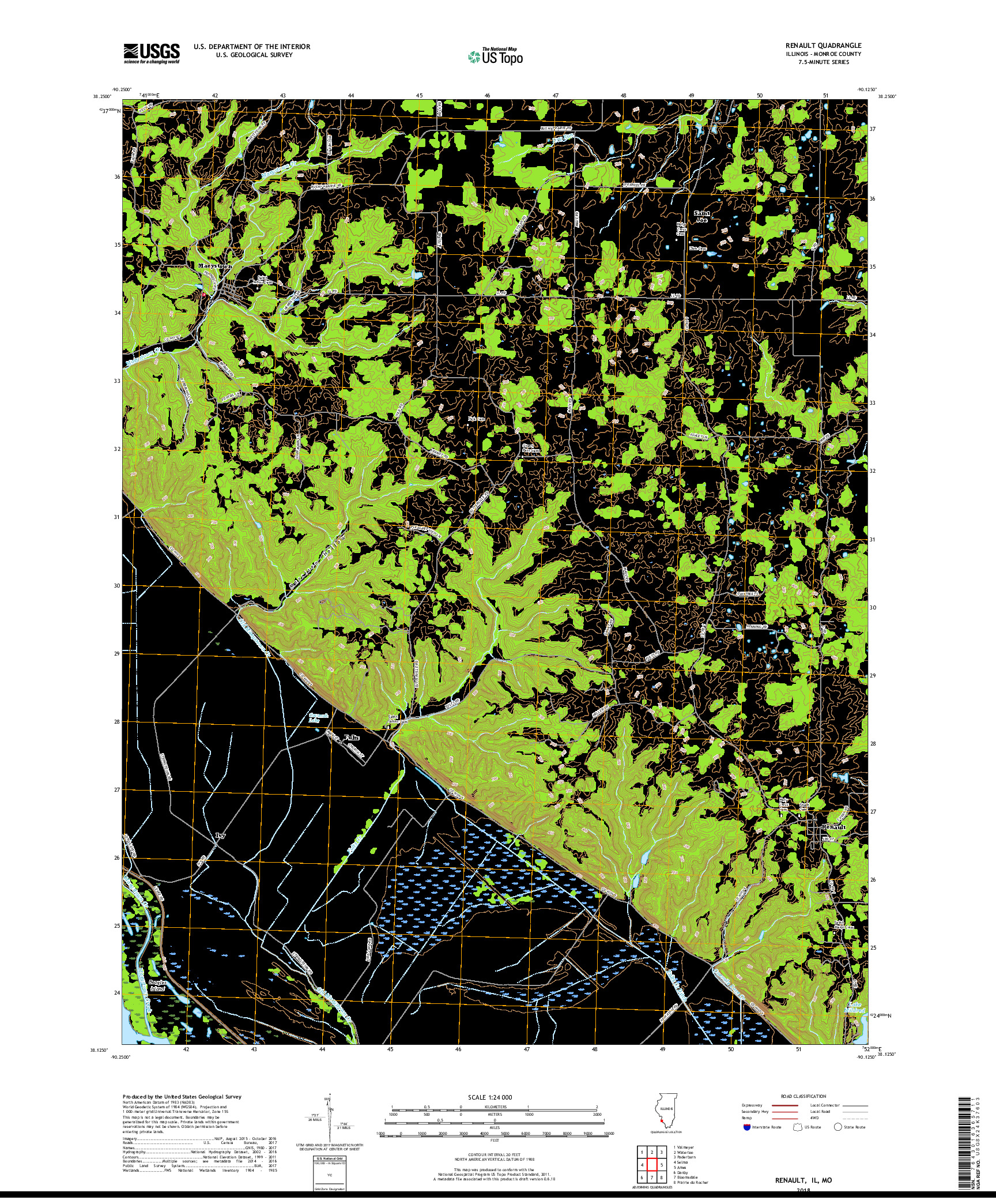 USGS US TOPO 7.5-MINUTE MAP FOR RENAULT, IL,MO 2018