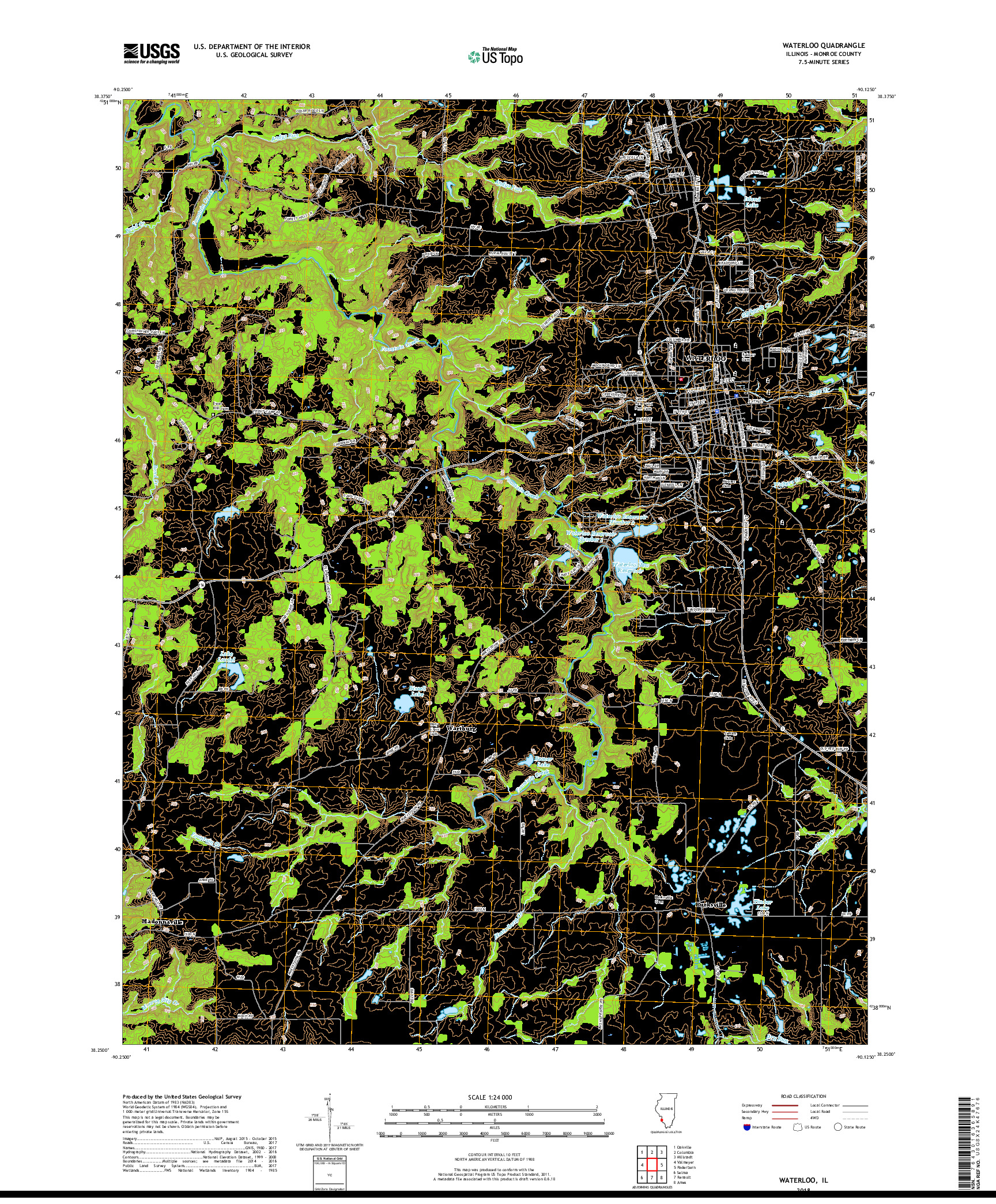 USGS US TOPO 7.5-MINUTE MAP FOR WATERLOO, IL 2018