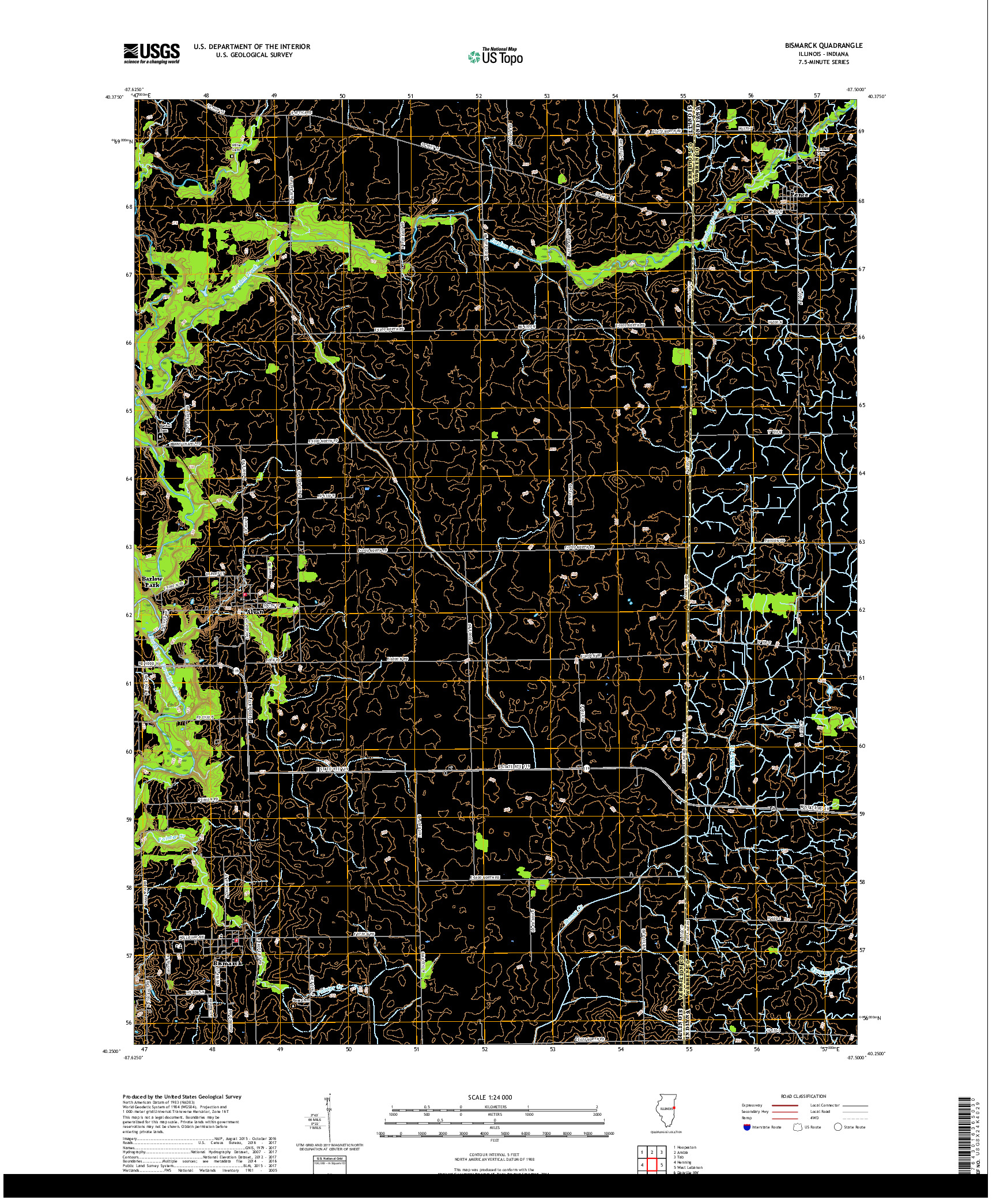 USGS US TOPO 7.5-MINUTE MAP FOR BISMARCK, IL,IN 2018