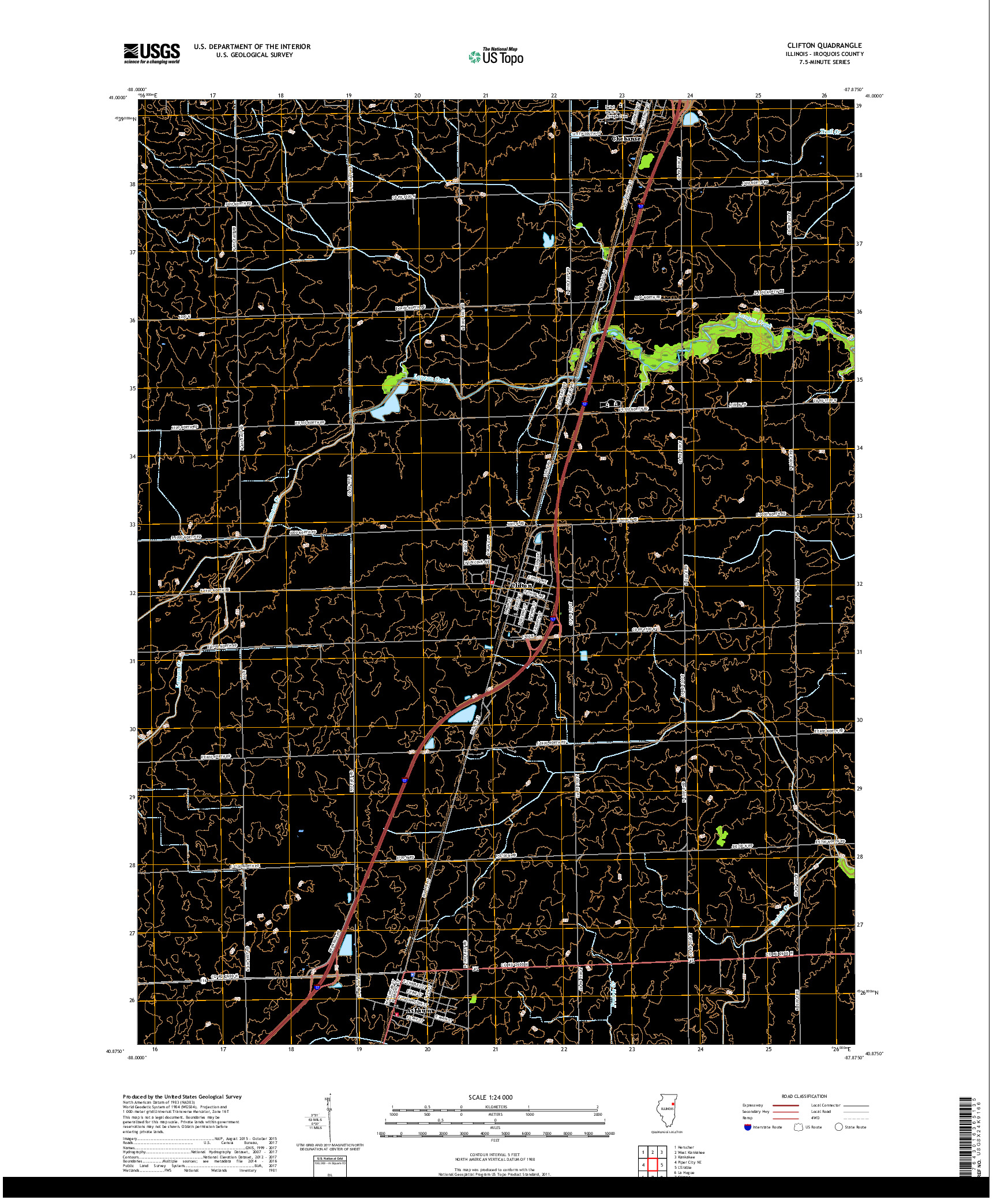 USGS US TOPO 7.5-MINUTE MAP FOR CLIFTON, IL 2018
