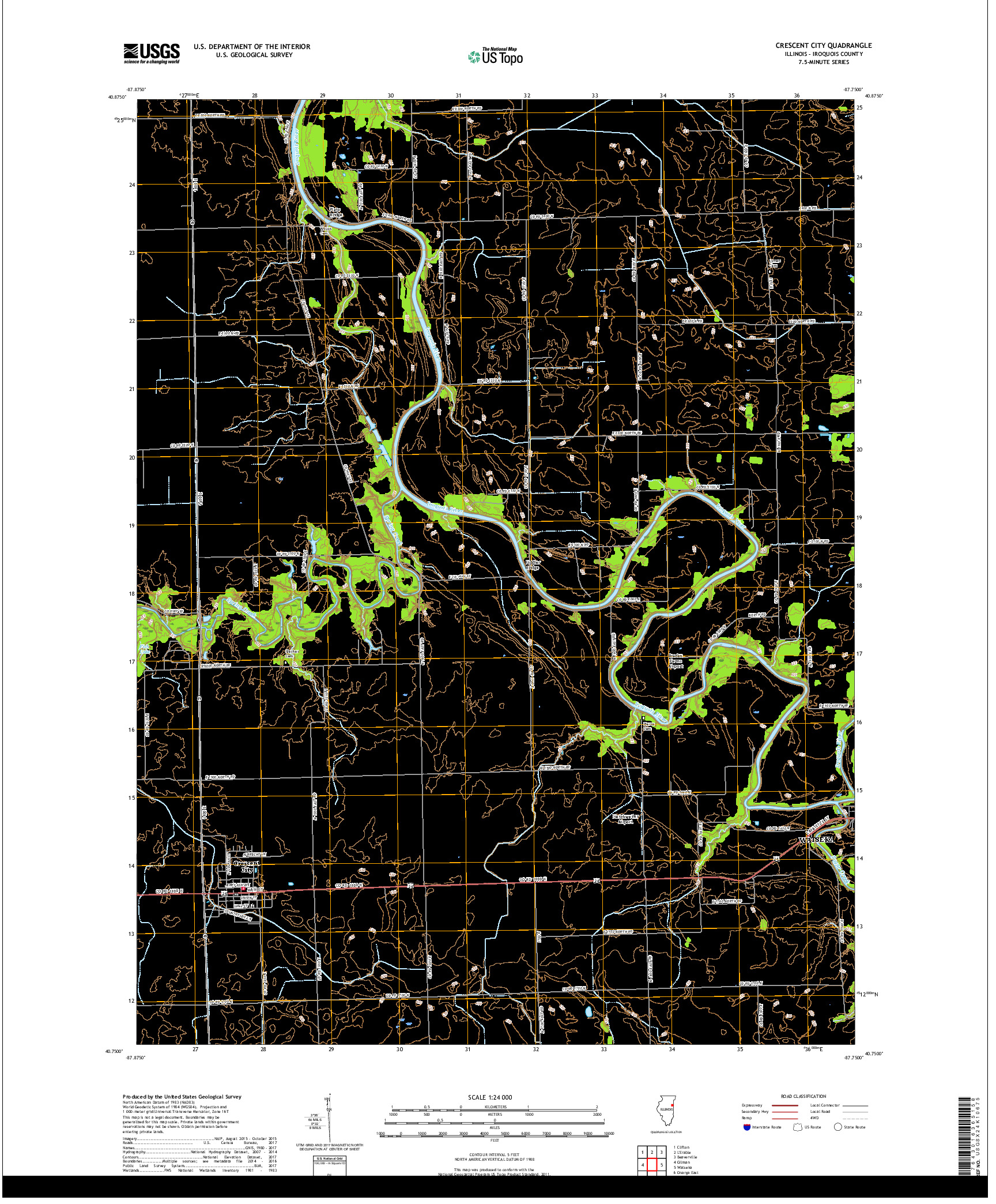 USGS US TOPO 7.5-MINUTE MAP FOR CRESCENT CITY, IL 2018