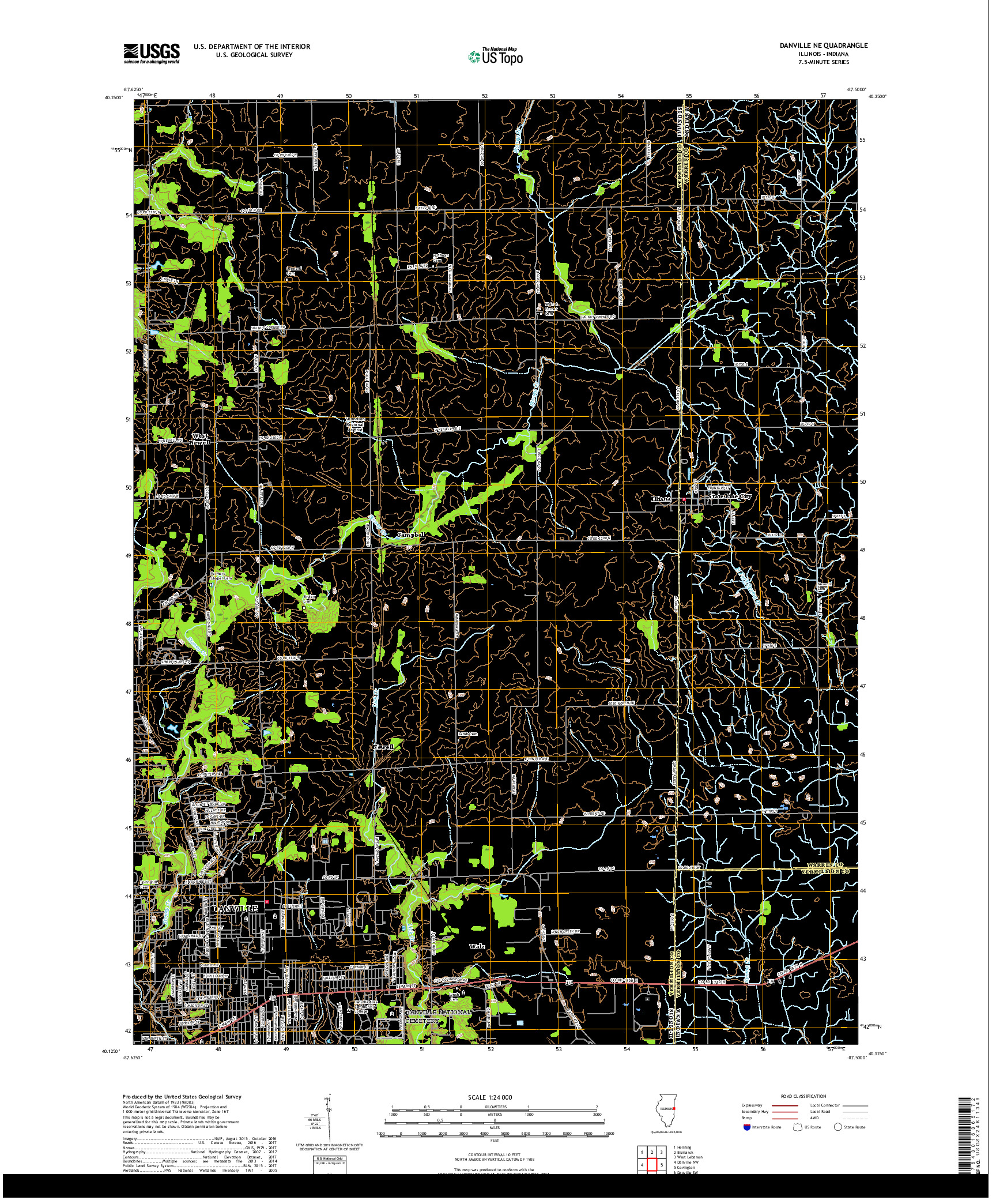 USGS US TOPO 7.5-MINUTE MAP FOR DANVILLE NE, IL,IN 2018