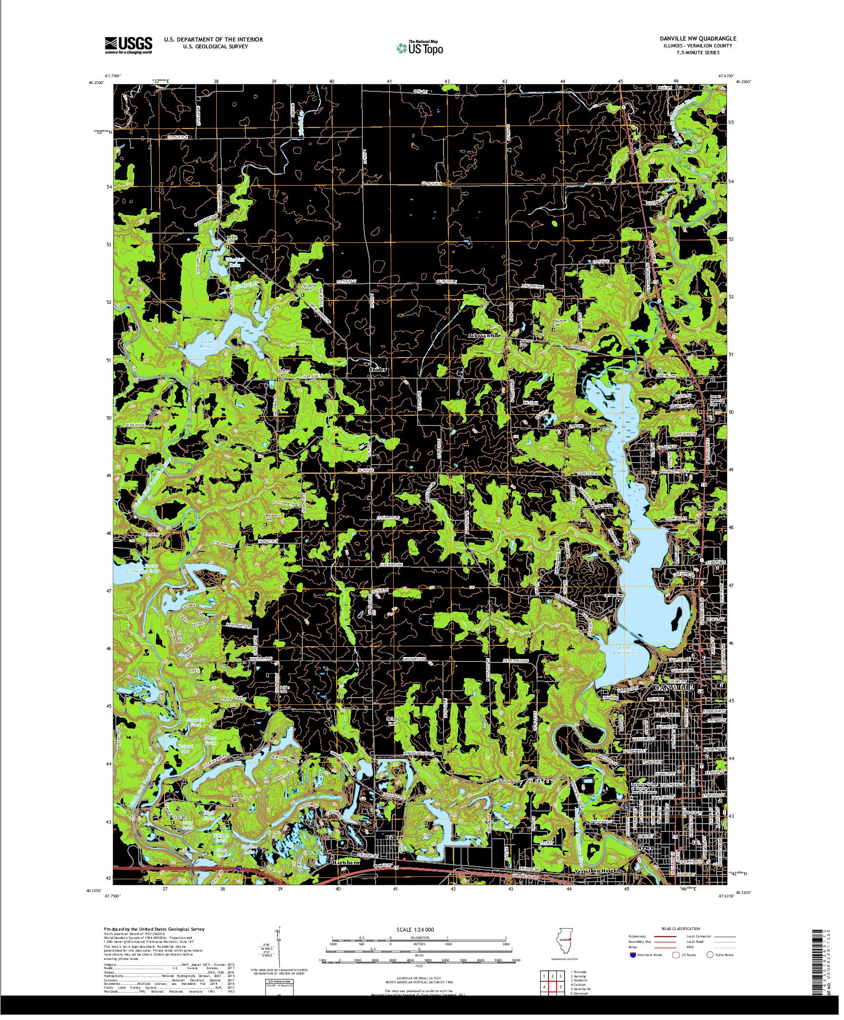 USGS US TOPO 7.5-MINUTE MAP FOR DANVILLE NW, IL 2018