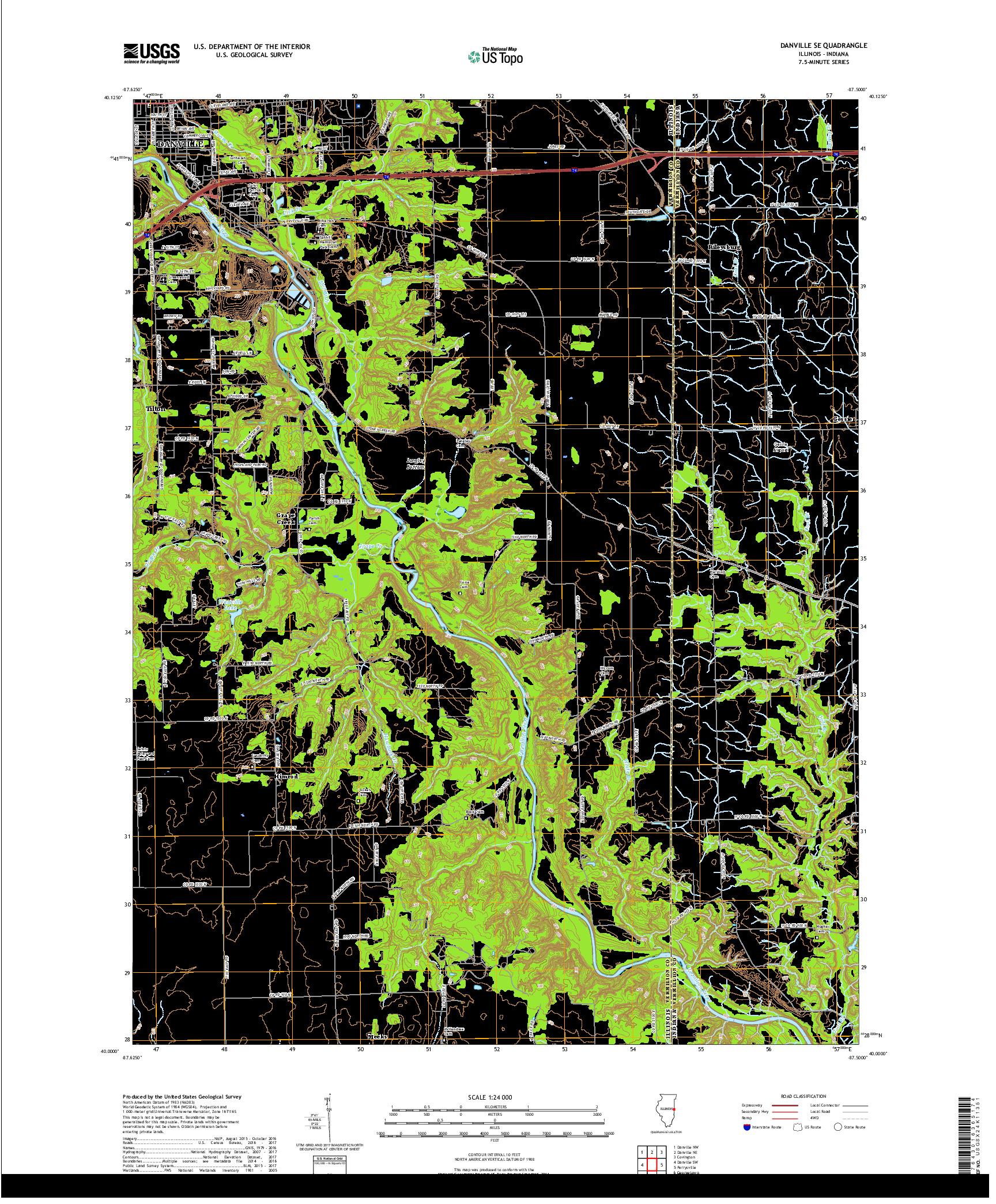USGS US TOPO 7.5-MINUTE MAP FOR DANVILLE SE, IL,IN 2018
