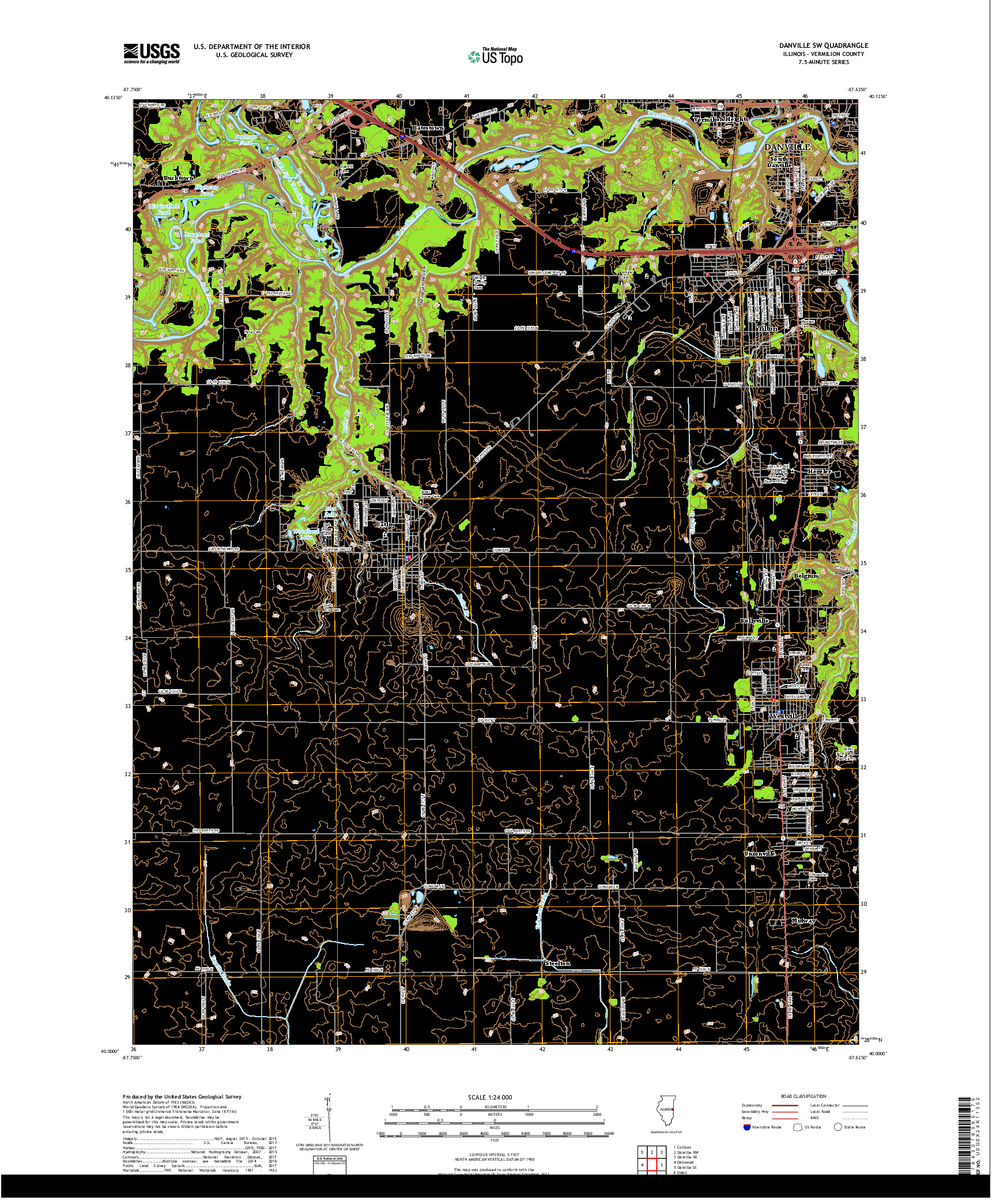USGS US TOPO 7.5-MINUTE MAP FOR DANVILLE SW, IL 2018