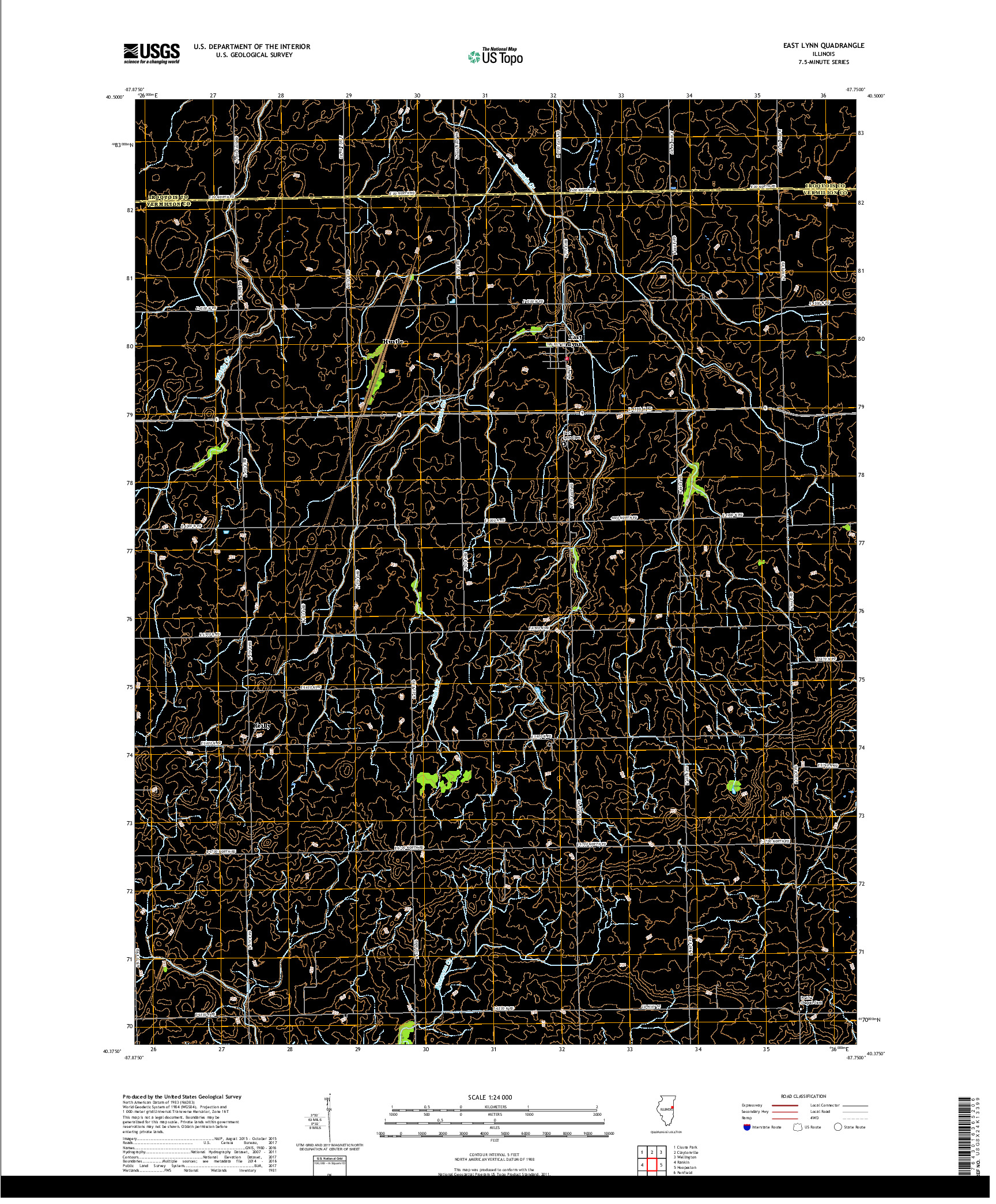 USGS US TOPO 7.5-MINUTE MAP FOR EAST LYNN, IL 2018