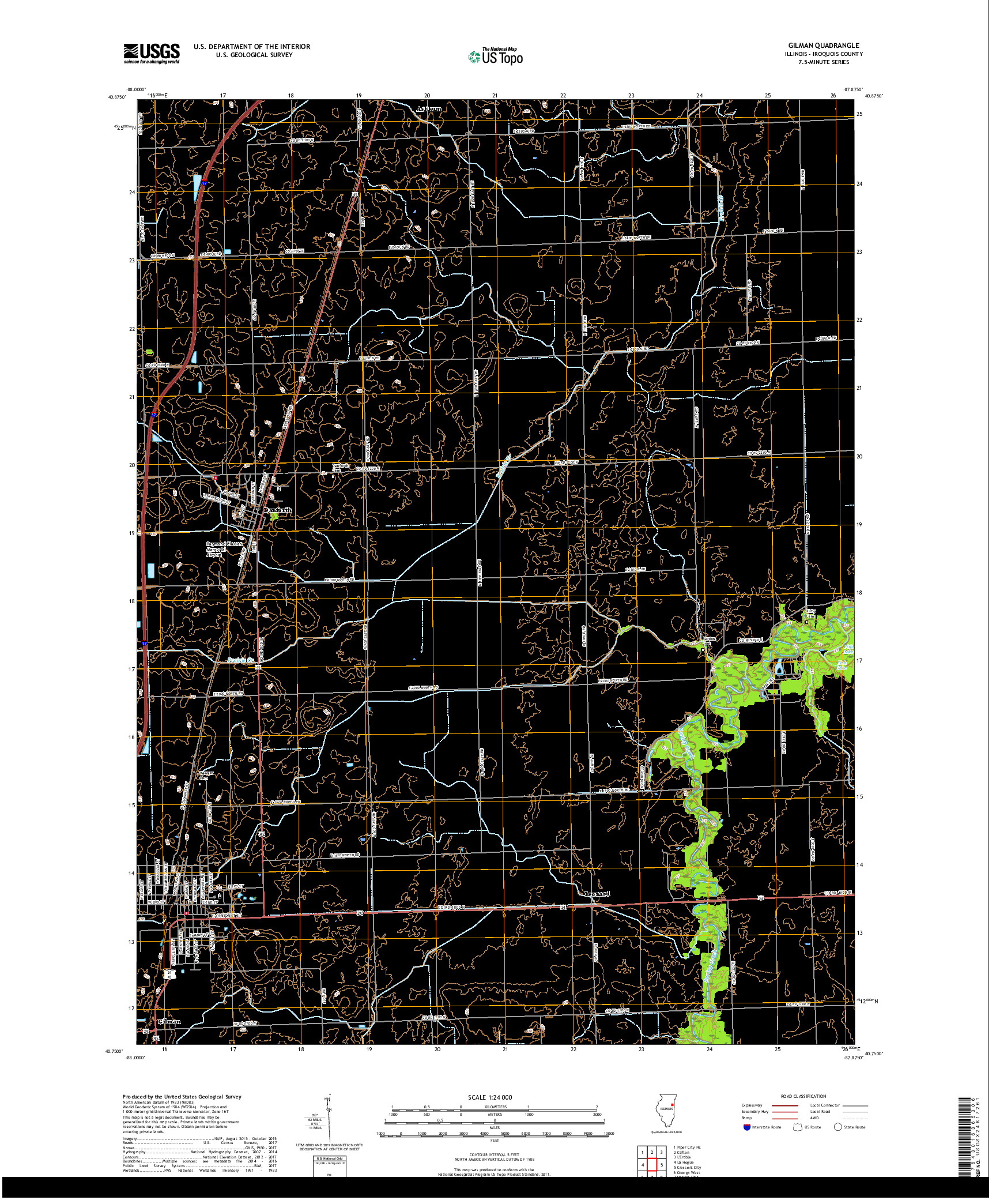 USGS US TOPO 7.5-MINUTE MAP FOR GILMAN, IL 2018