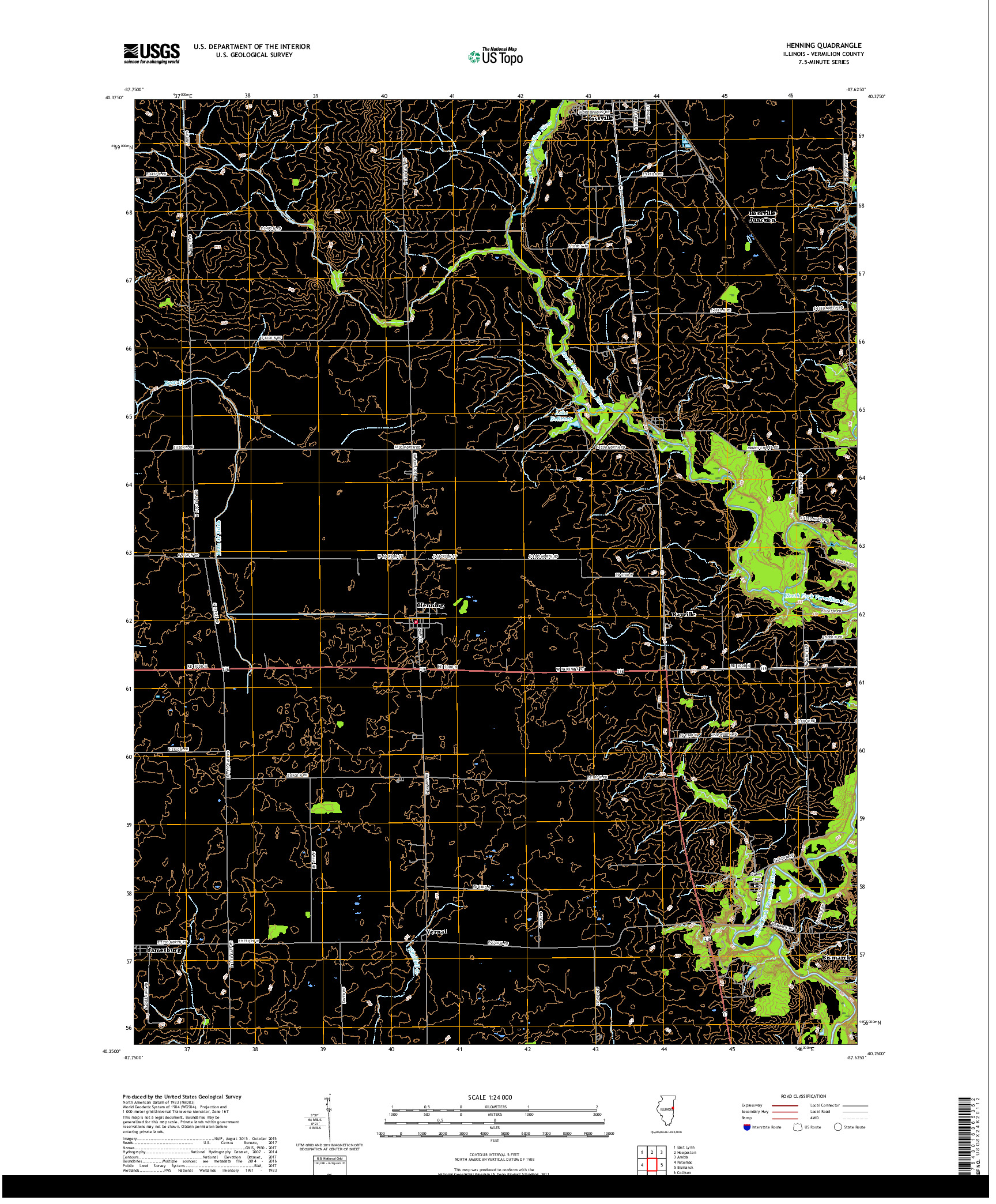 USGS US TOPO 7.5-MINUTE MAP FOR HENNING, IL 2018