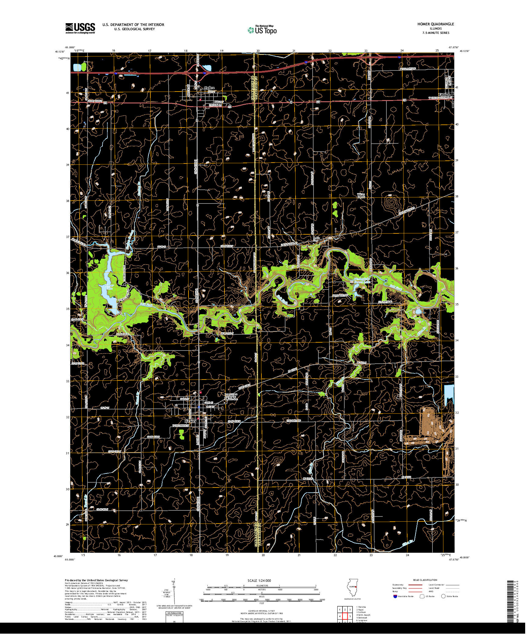 USGS US TOPO 7.5-MINUTE MAP FOR HOMER, IL 2018