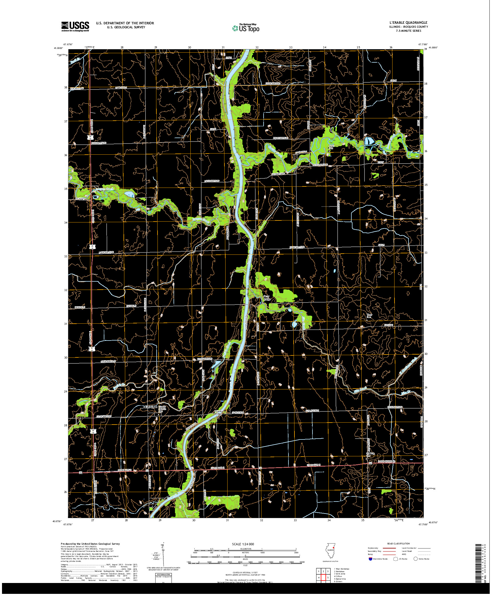 USGS US TOPO 7.5-MINUTE MAP FOR L'ERABLE, IL 2018