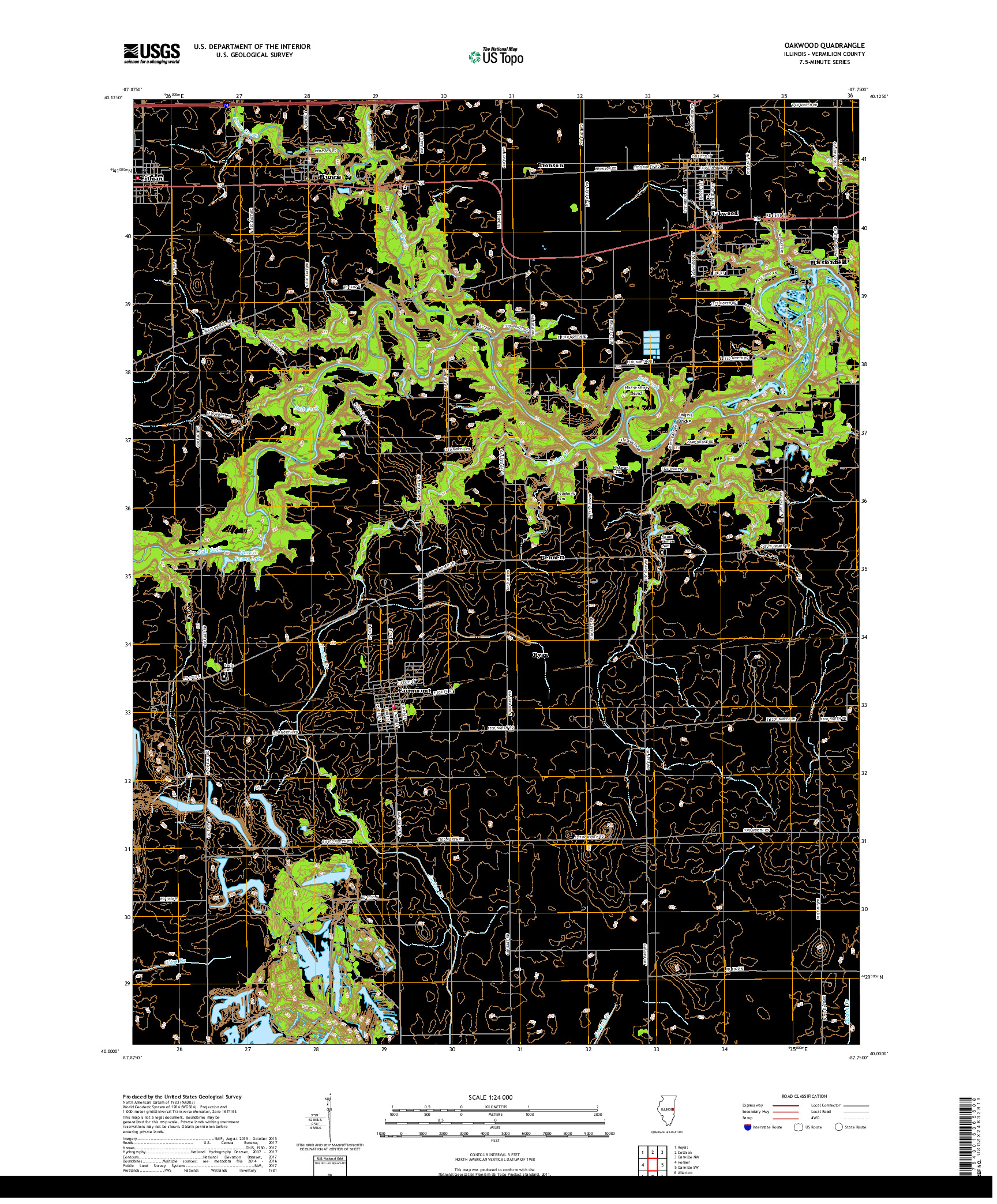 USGS US TOPO 7.5-MINUTE MAP FOR OAKWOOD, IL 2018