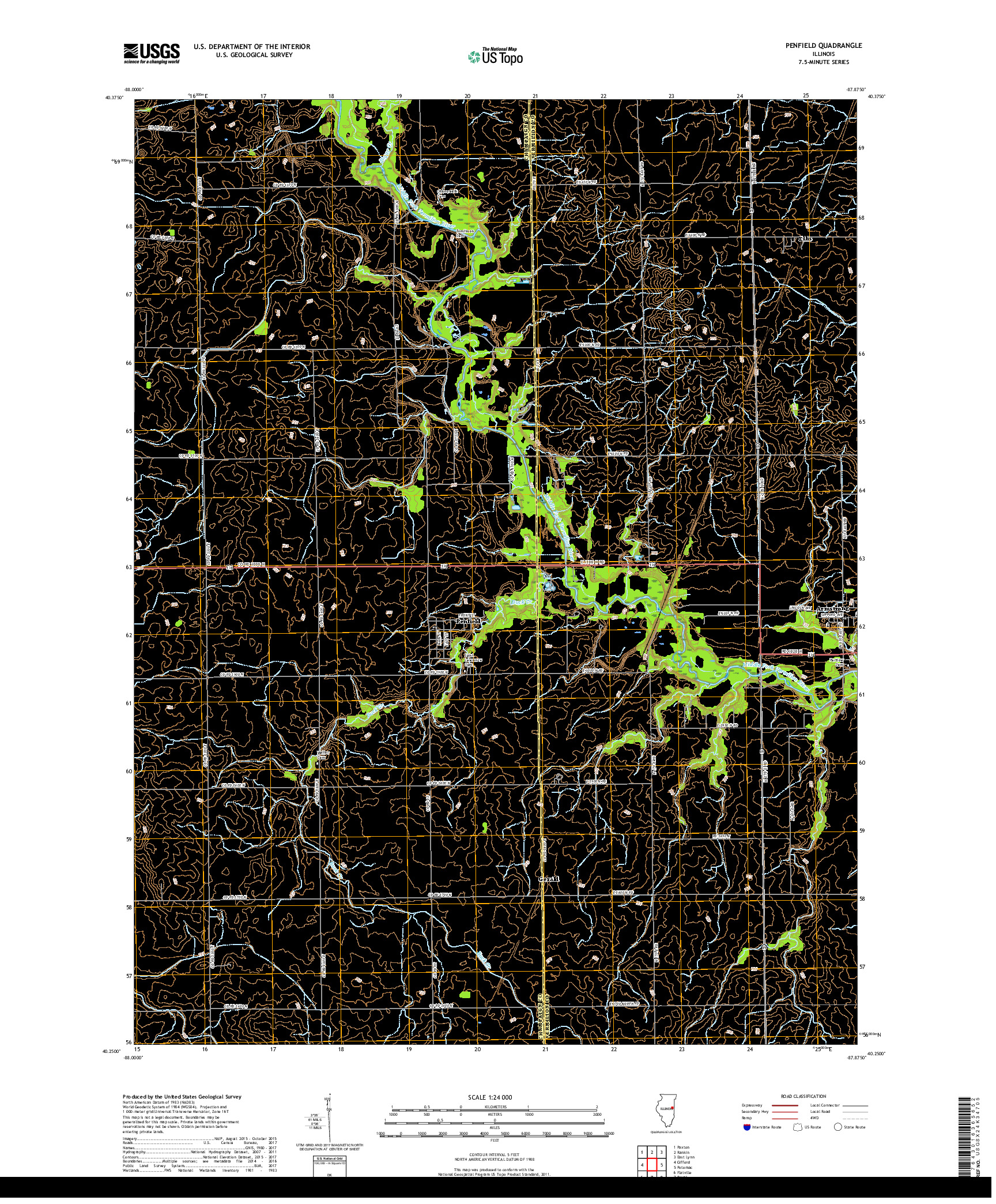 USGS US TOPO 7.5-MINUTE MAP FOR PENFIELD, IL 2018