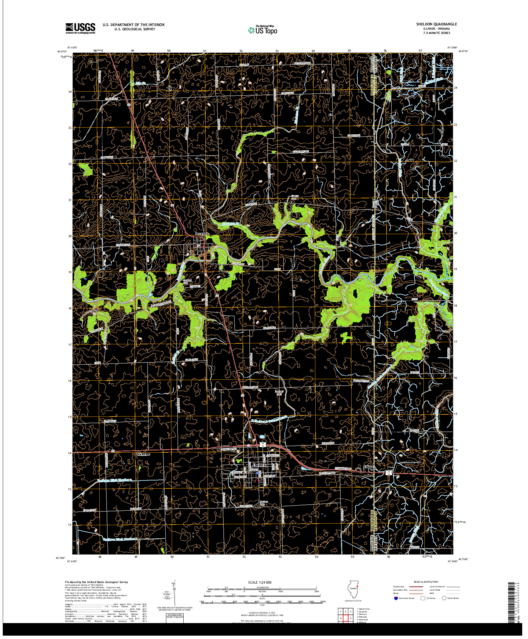 USGS US TOPO 7.5-MINUTE MAP FOR SHELDON, IL,IN 2018