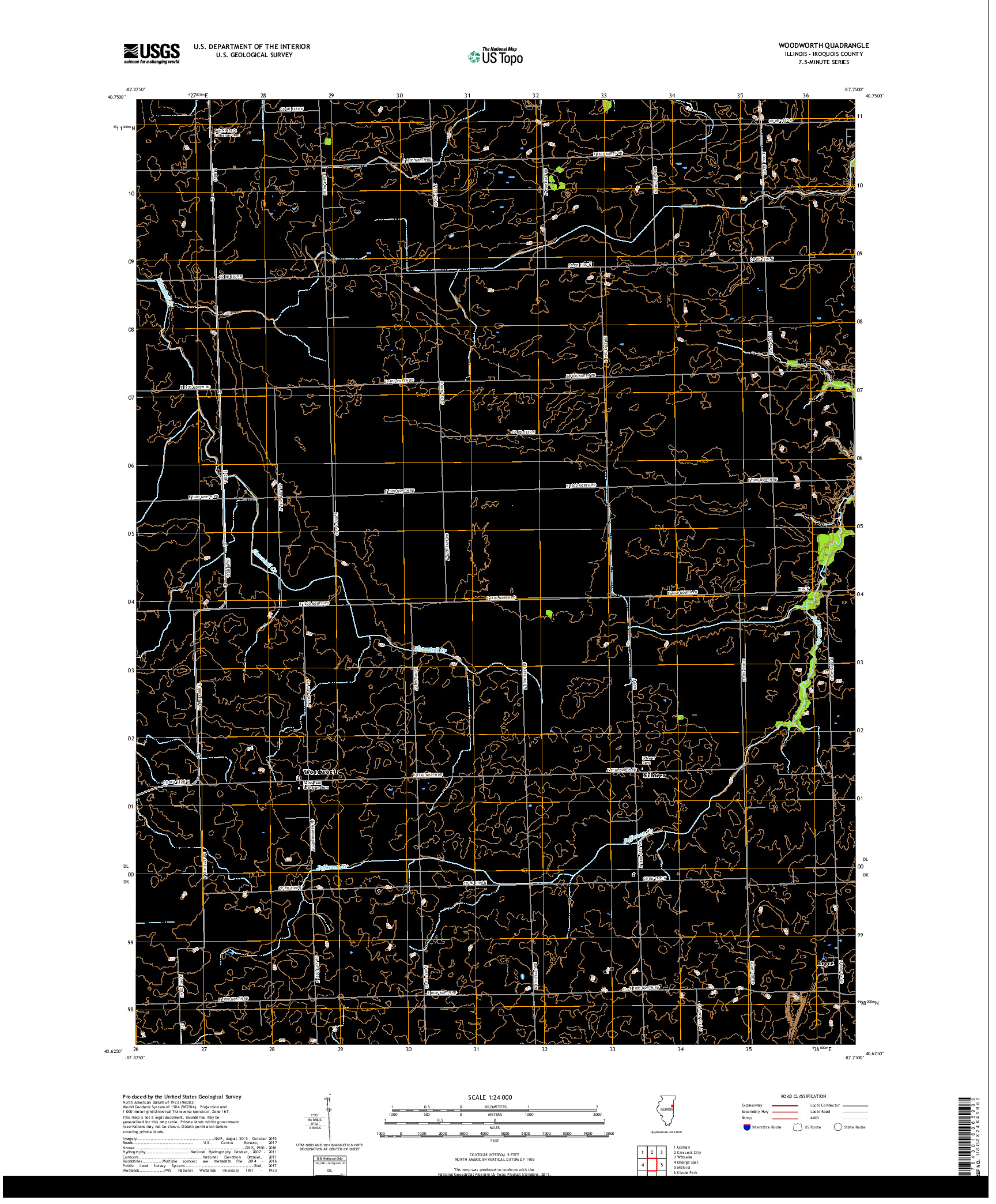 USGS US TOPO 7.5-MINUTE MAP FOR WOODWORTH, IL 2018