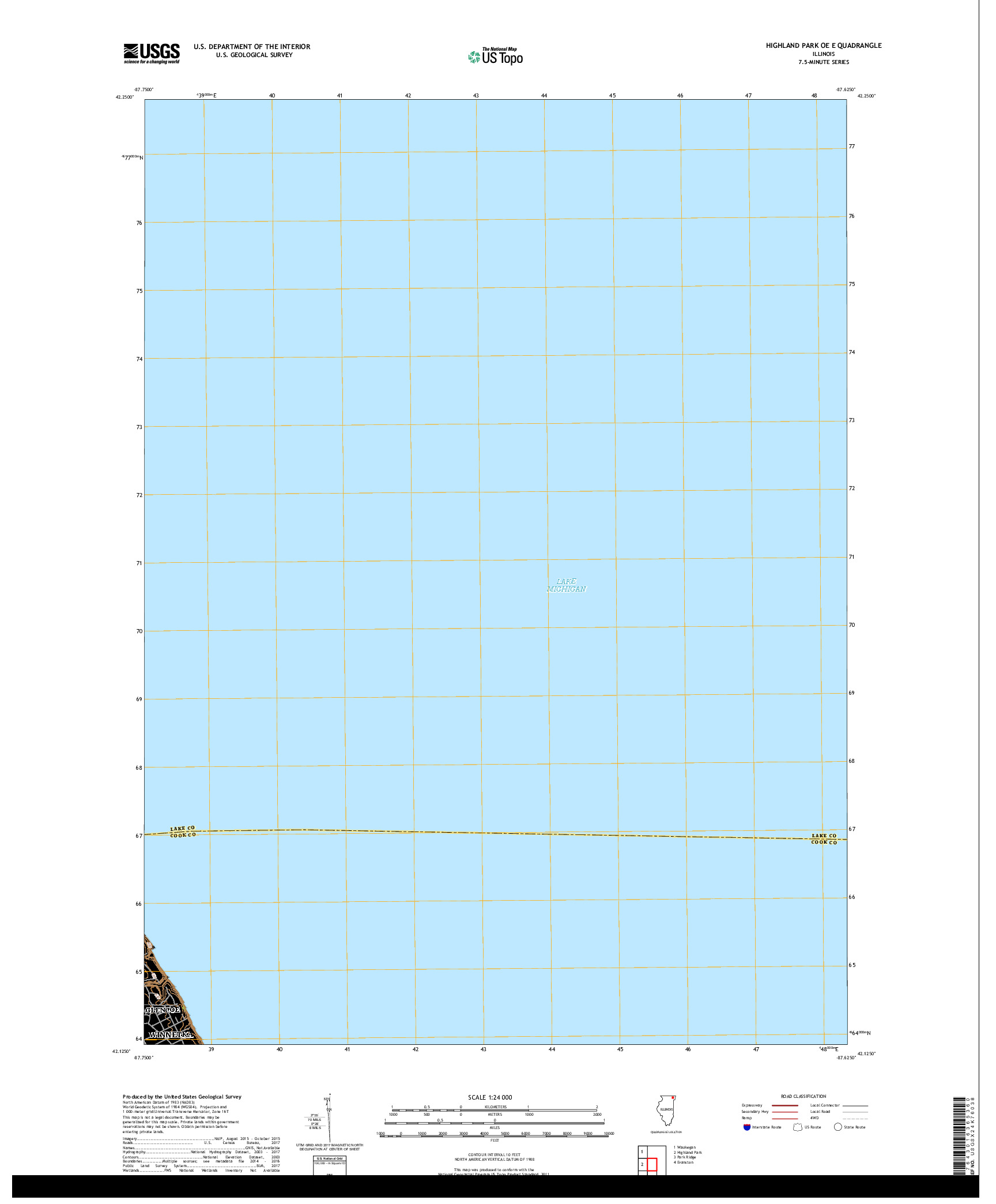 USGS US TOPO 7.5-MINUTE MAP FOR HIGHLAND PARK OE E, IL 2018