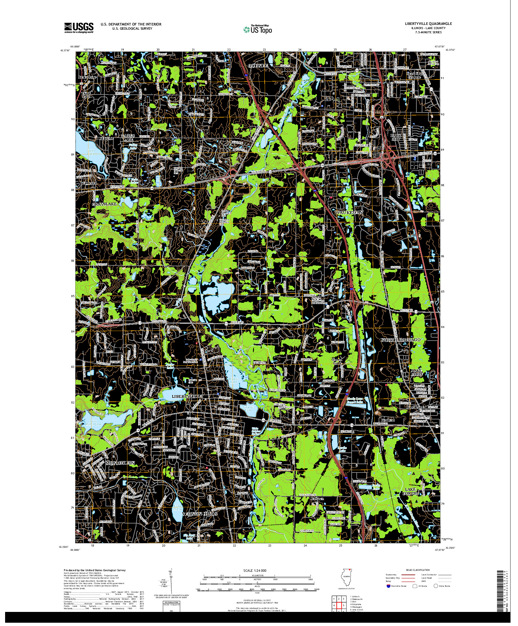 USGS US TOPO 7.5-MINUTE MAP FOR LIBERTYVILLE, IL 2018