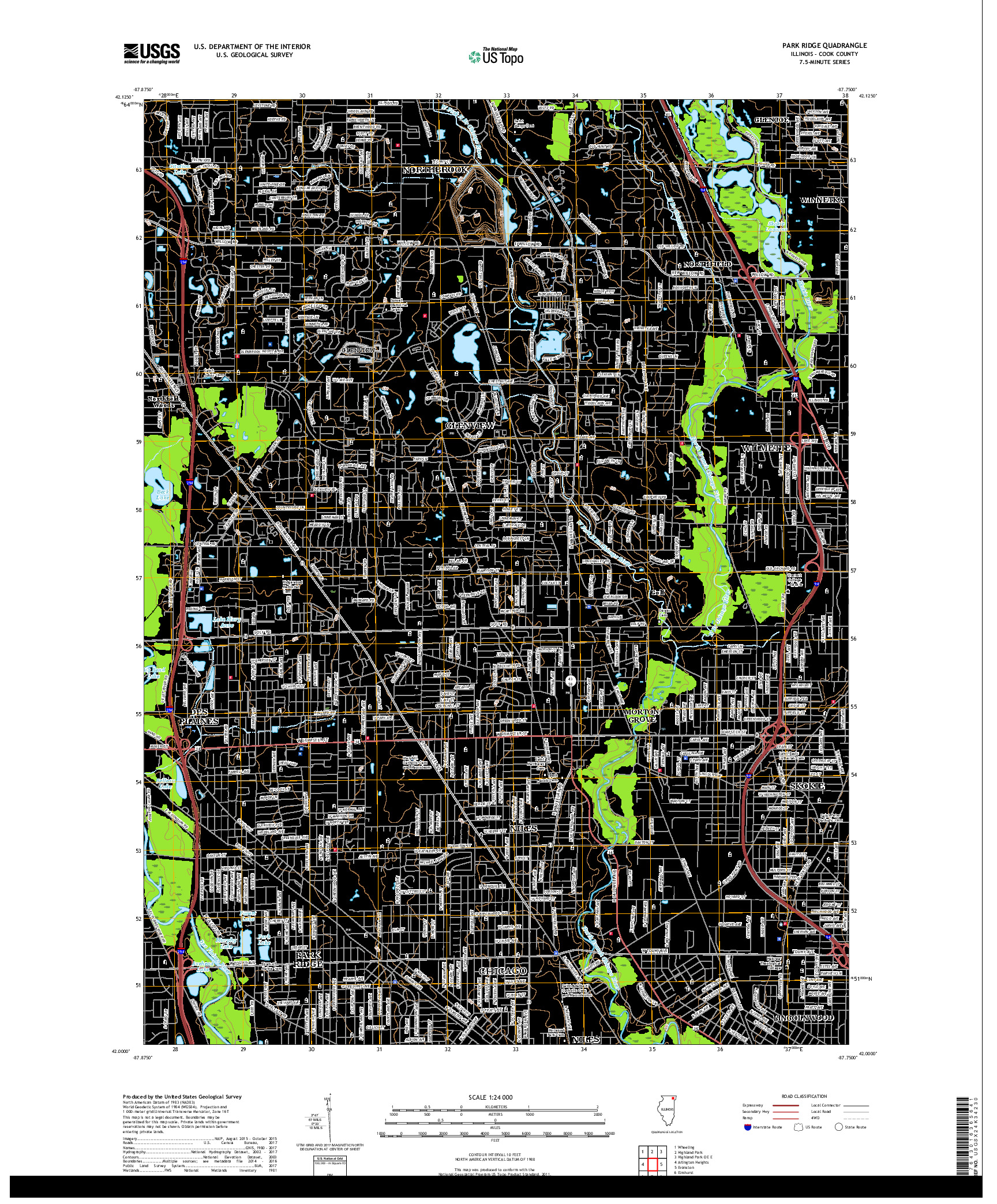 USGS US TOPO 7.5-MINUTE MAP FOR PARK RIDGE, IL 2018
