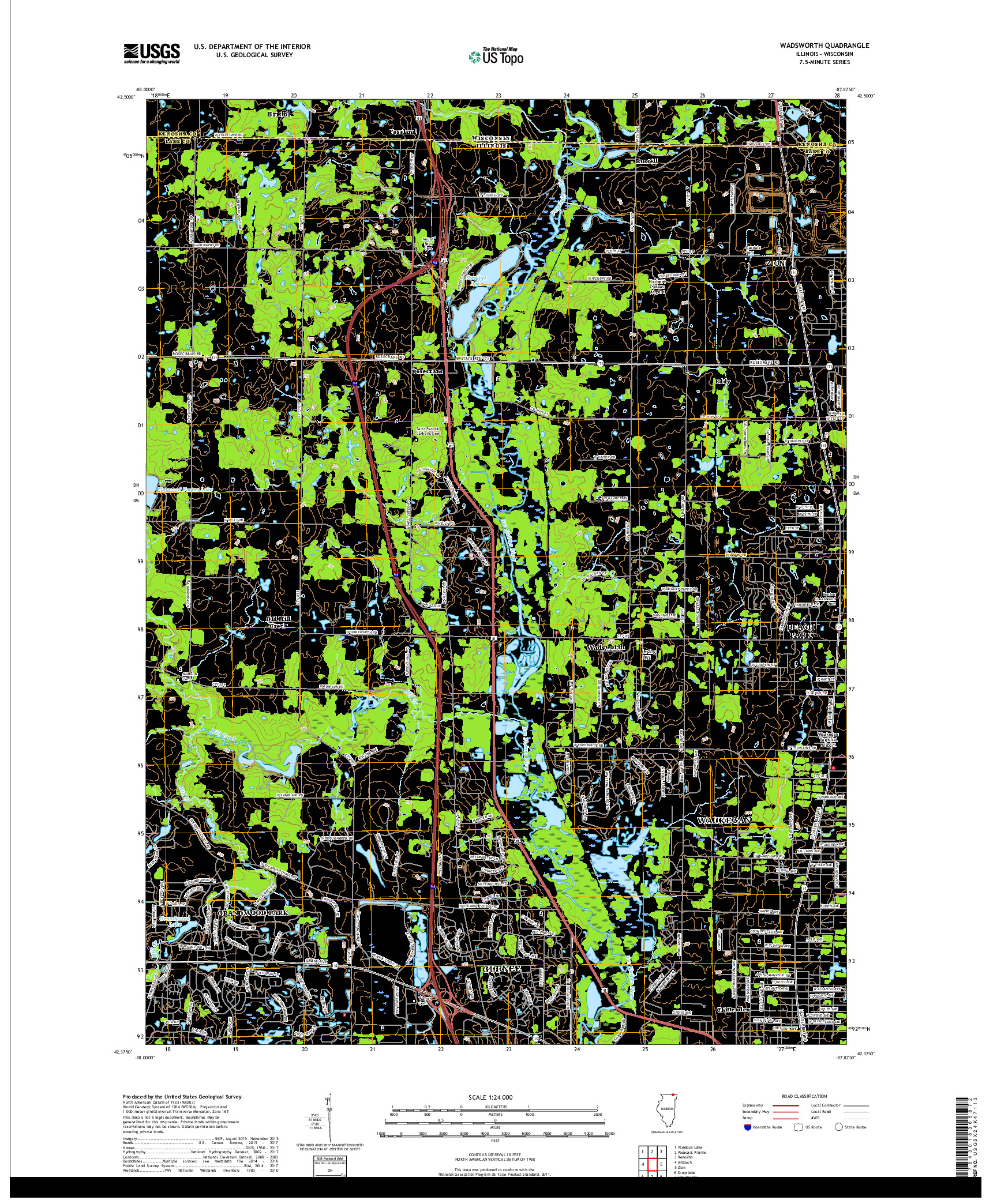 USGS US TOPO 7.5-MINUTE MAP FOR WADSWORTH, IL,WI 2018