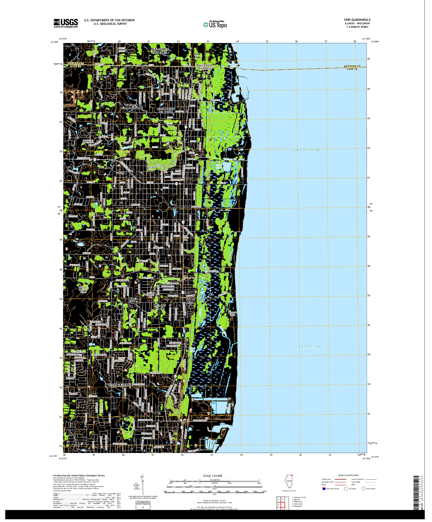 USGS US TOPO 7.5-MINUTE MAP FOR ZION, IL,WI 2018