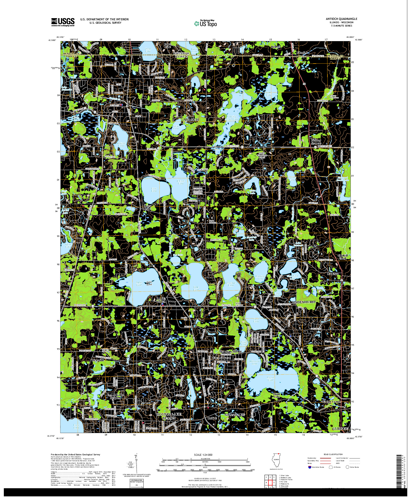 USGS US TOPO 7.5-MINUTE MAP FOR ANTIOCH, IL,WI 2018