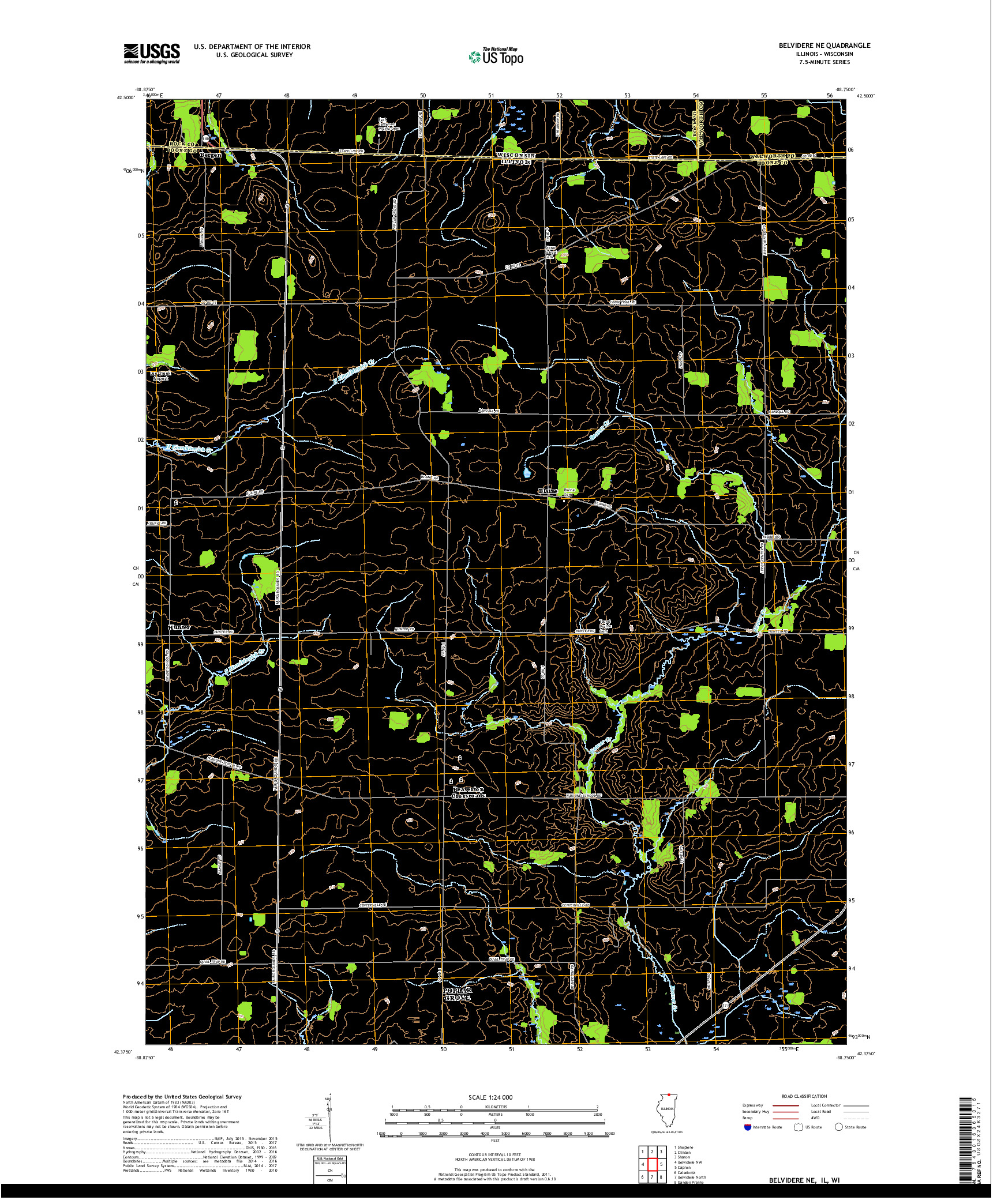 USGS US TOPO 7.5-MINUTE MAP FOR BELVIDERE NE, IL,WI 2018