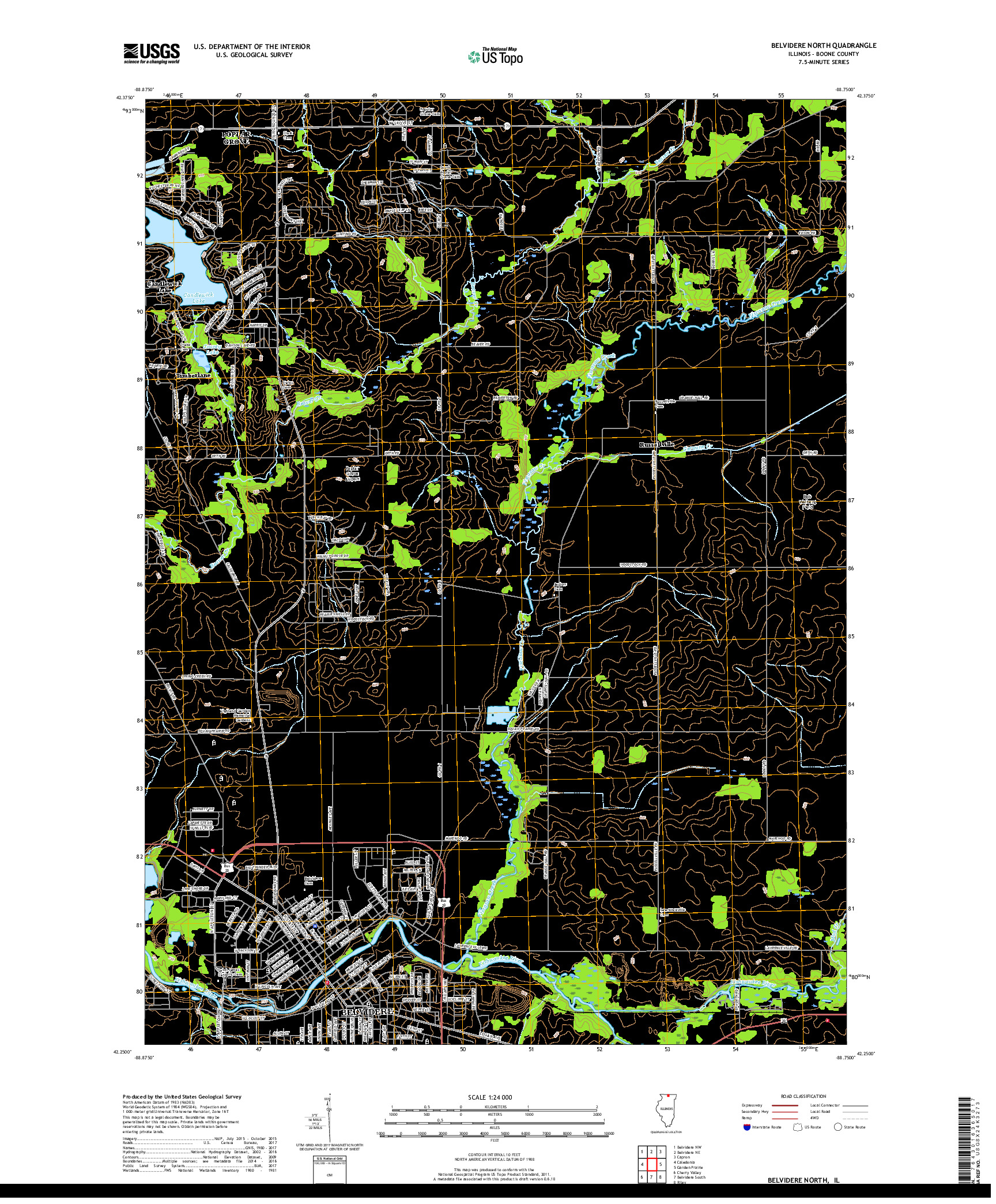 USGS US TOPO 7.5-MINUTE MAP FOR BELVIDERE NORTH, IL 2018
