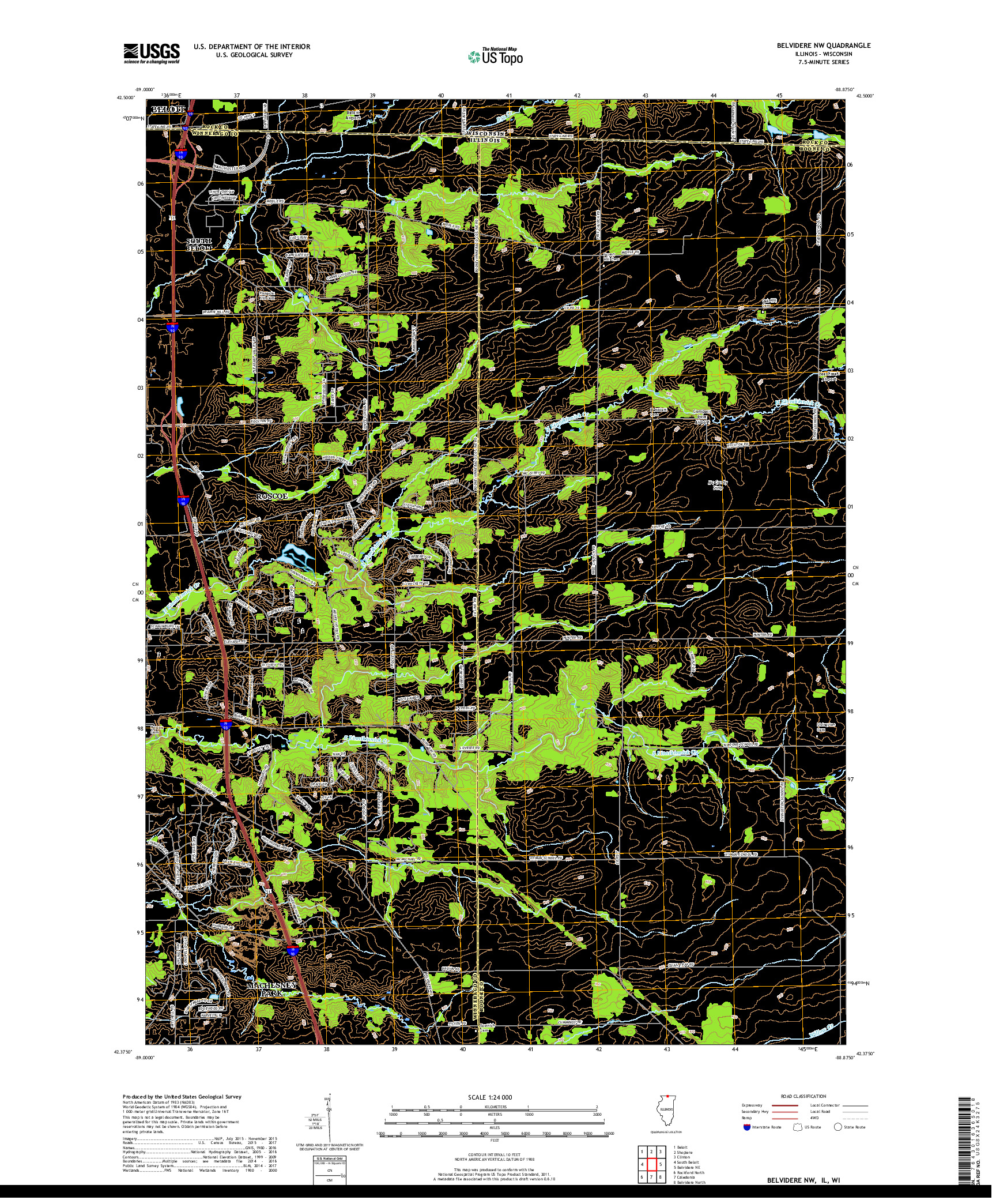 USGS US TOPO 7.5-MINUTE MAP FOR BELVIDERE NW, IL,WI 2018