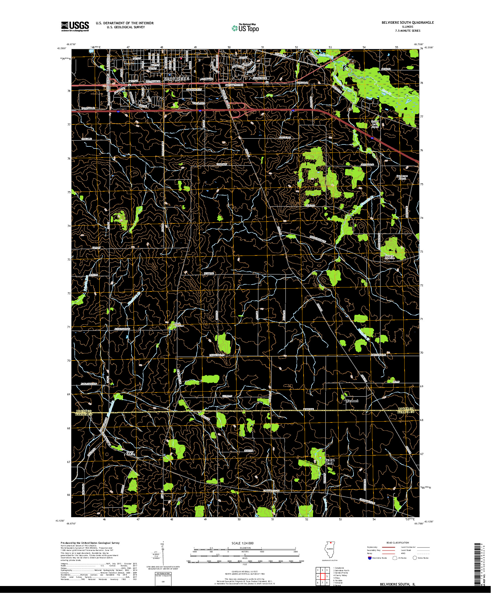 USGS US TOPO 7.5-MINUTE MAP FOR BELVIDERE SOUTH, IL 2018