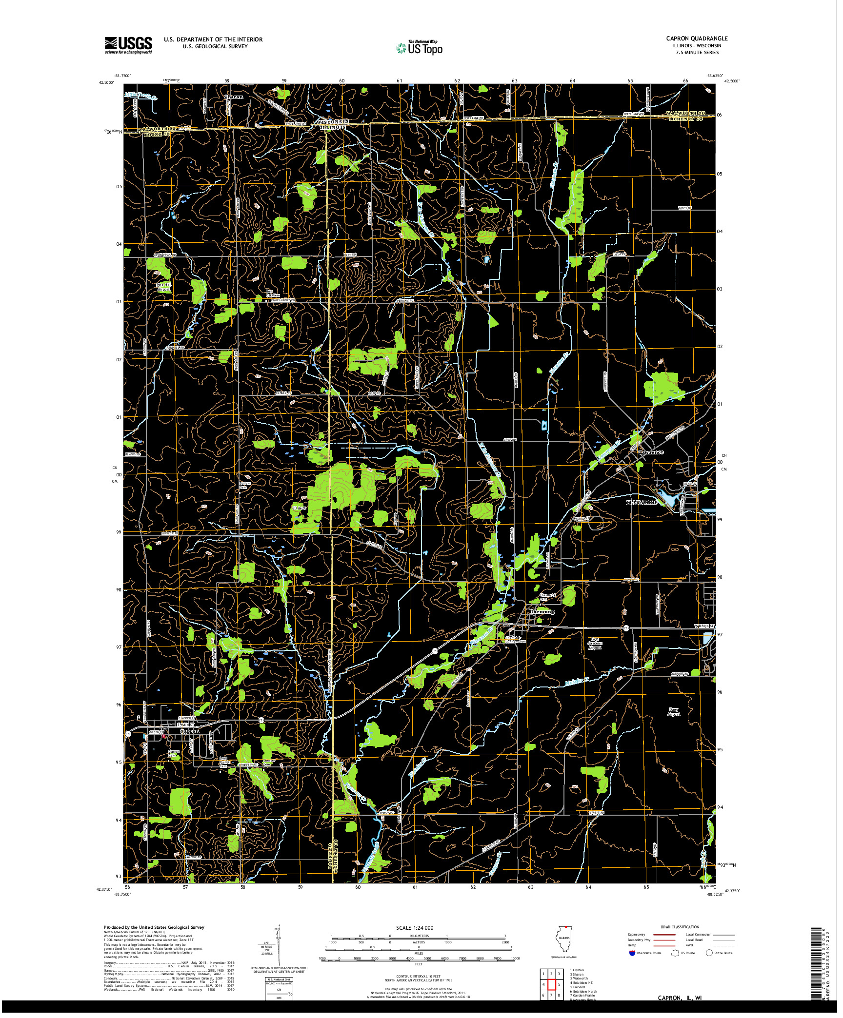 USGS US TOPO 7.5-MINUTE MAP FOR CAPRON, IL,WI 2018