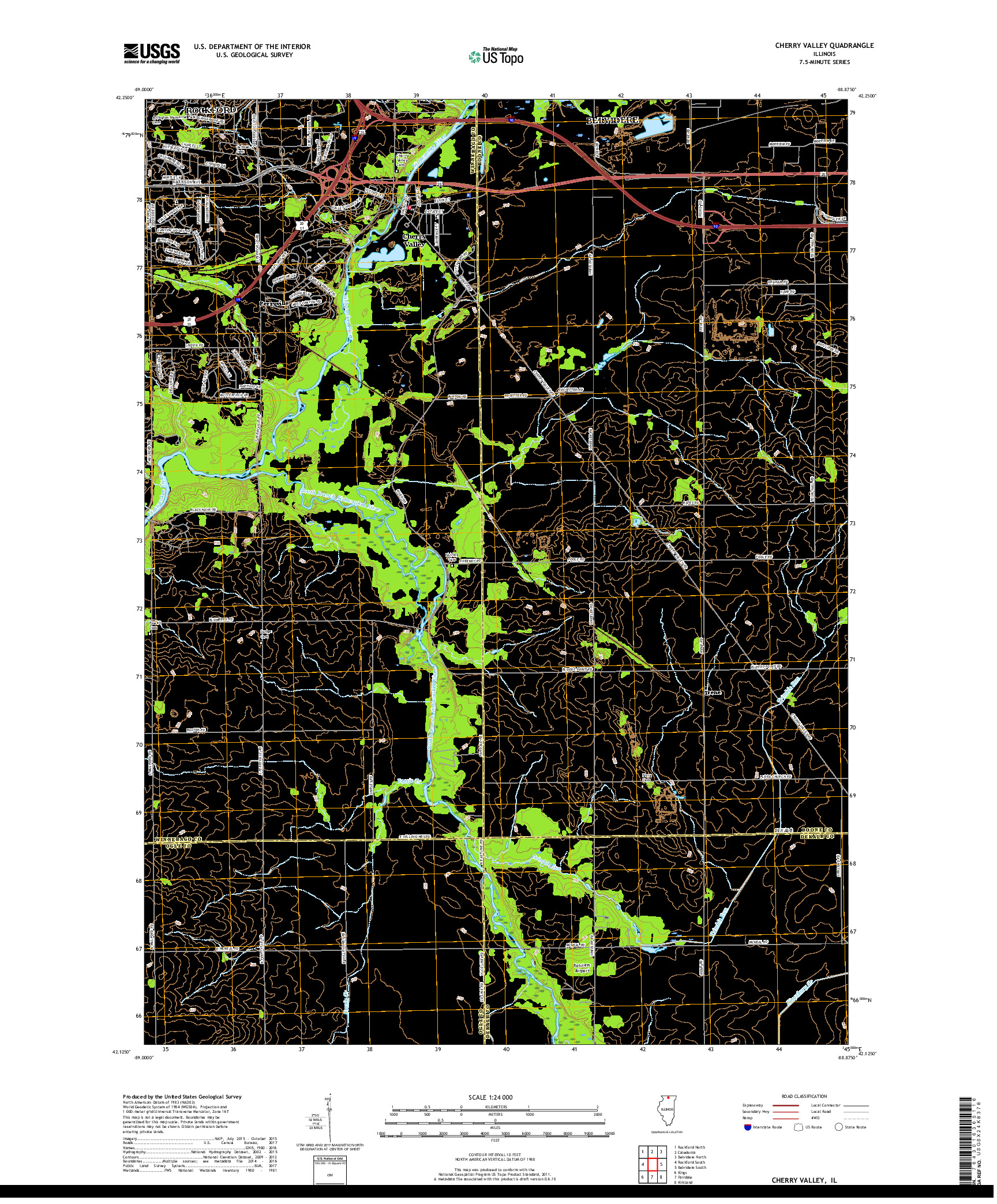 USGS US TOPO 7.5-MINUTE MAP FOR CHERRY VALLEY, IL 2018