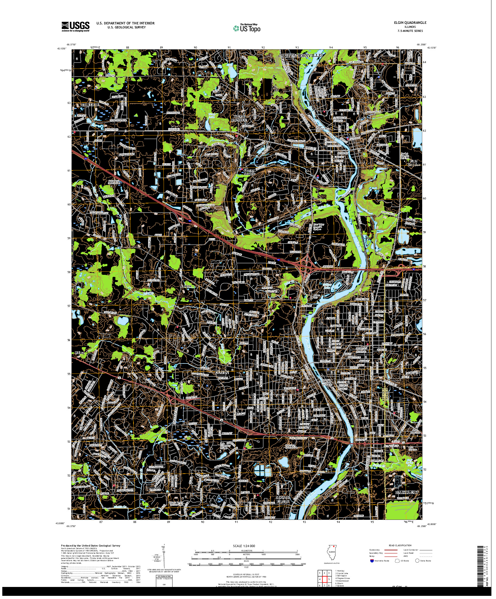 USGS US TOPO 7.5-MINUTE MAP FOR ELGIN, IL 2018