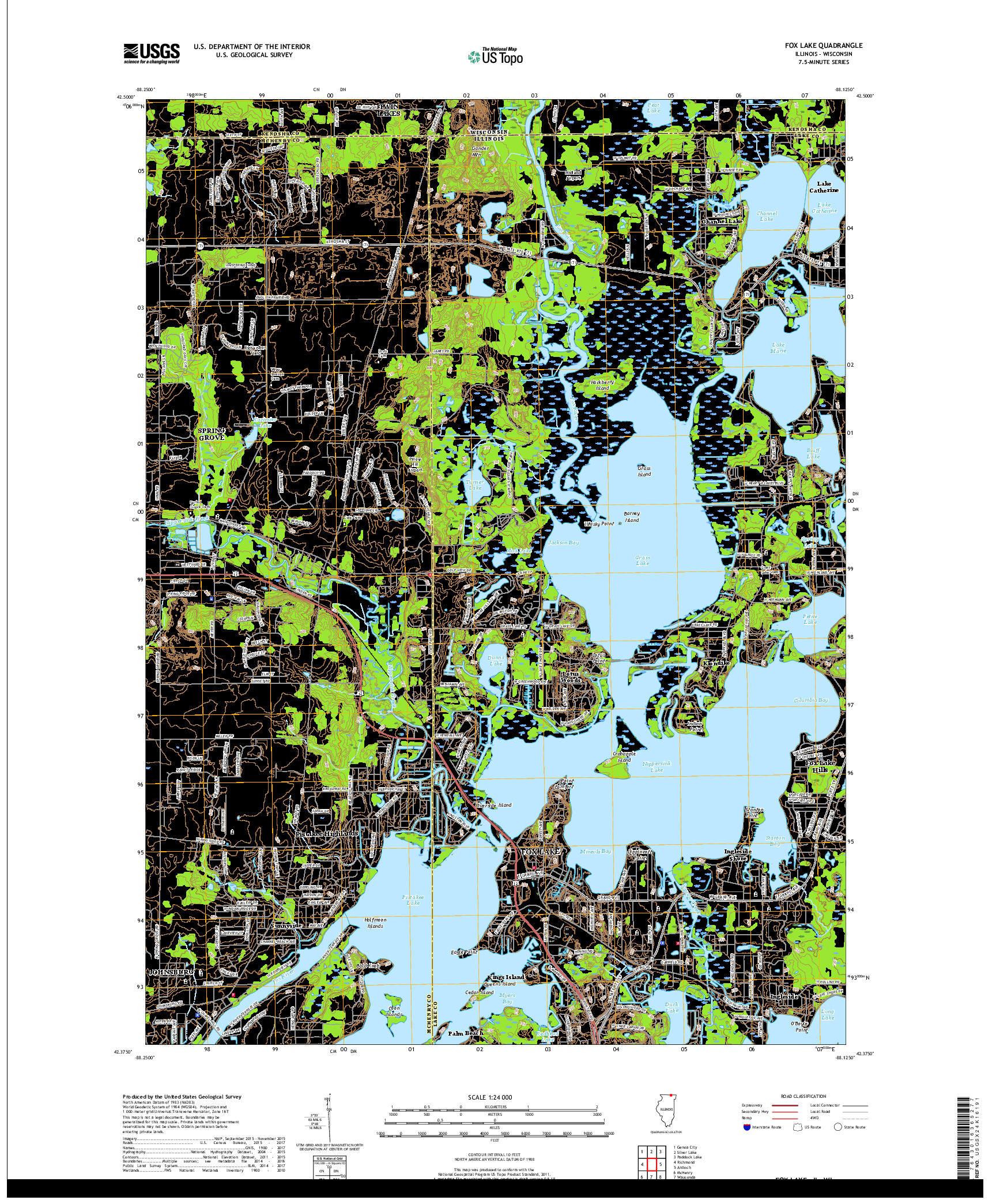 USGS US TOPO 7.5-MINUTE MAP FOR FOX LAKE, IL,WI 2018