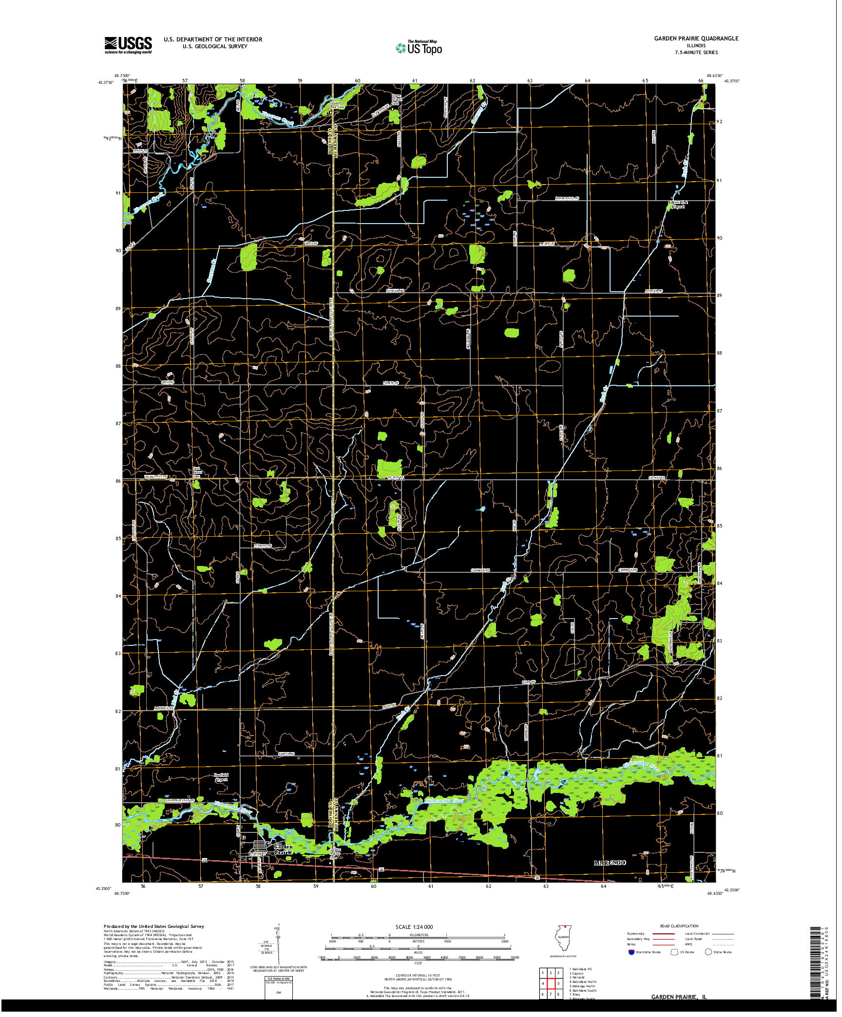 USGS US TOPO 7.5-MINUTE MAP FOR GARDEN PRAIRIE, IL 2018