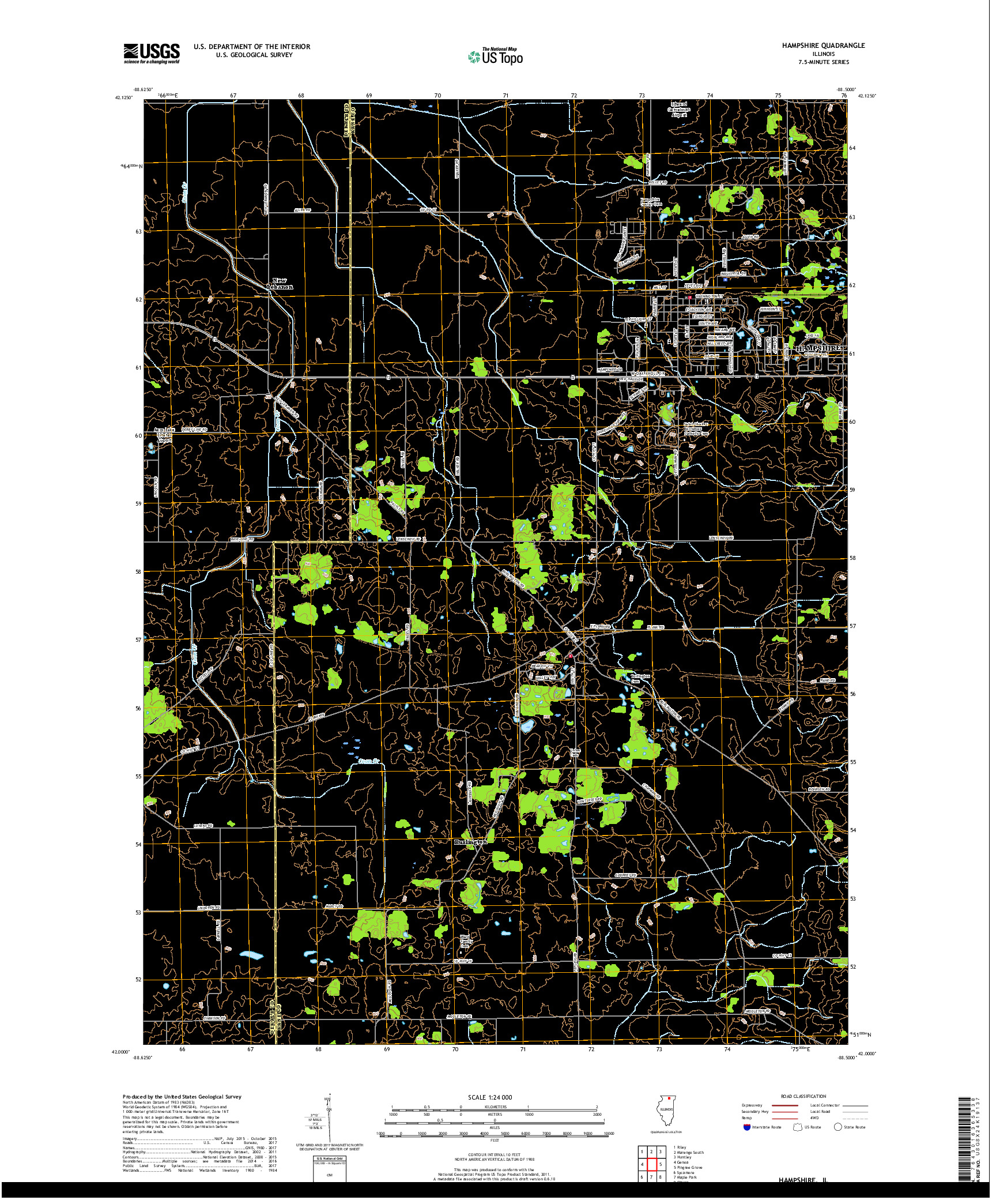 USGS US TOPO 7.5-MINUTE MAP FOR HAMPSHIRE, IL 2018