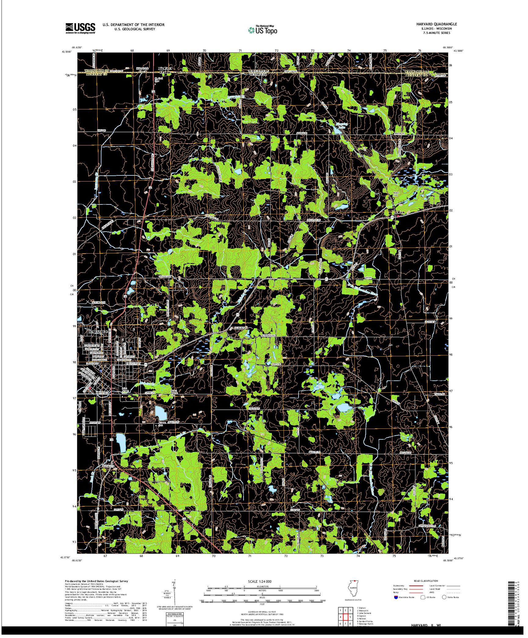 USGS US TOPO 7.5-MINUTE MAP FOR HARVARD, IL,WI 2018