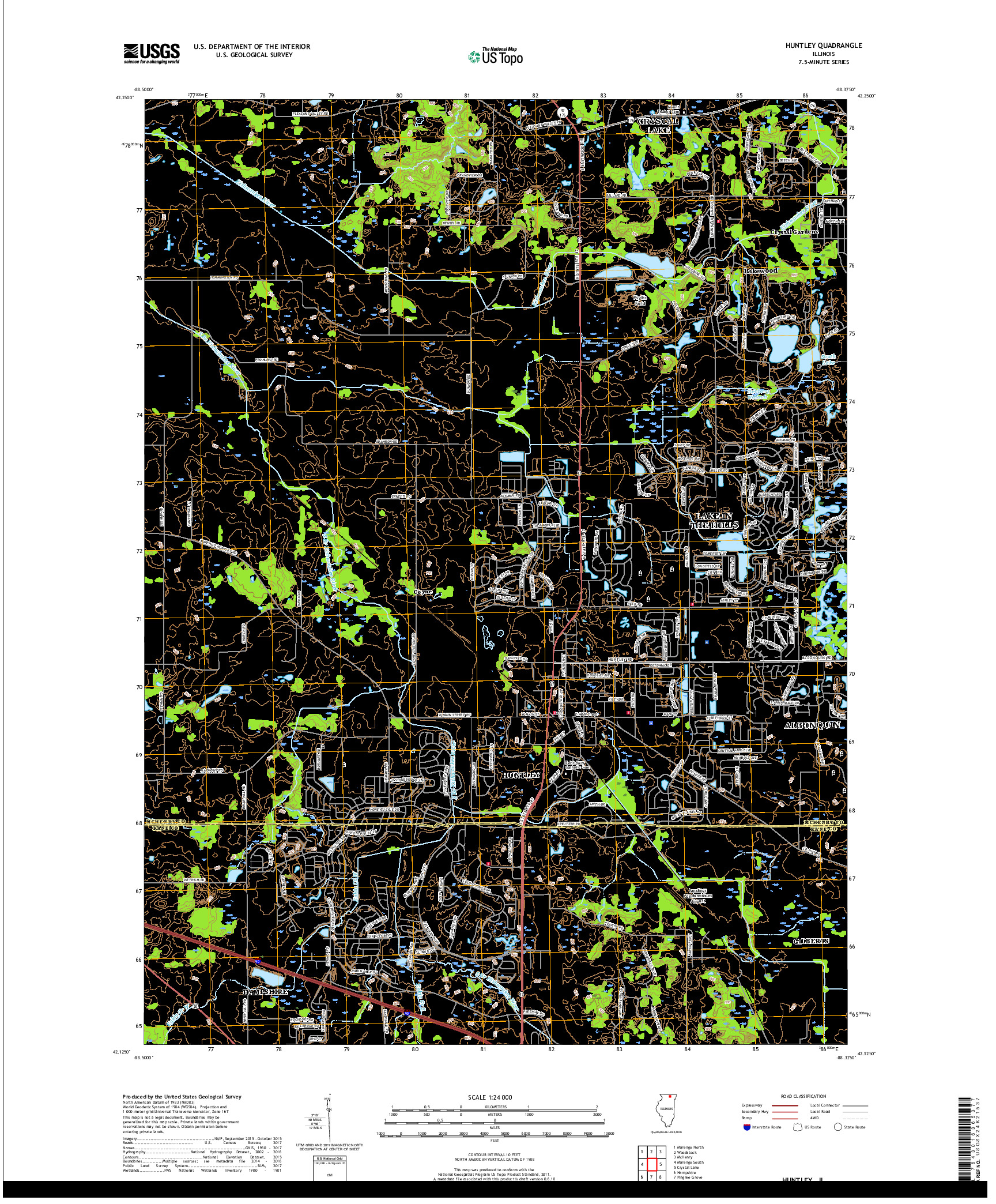 USGS US TOPO 7.5-MINUTE MAP FOR HUNTLEY, IL 2018