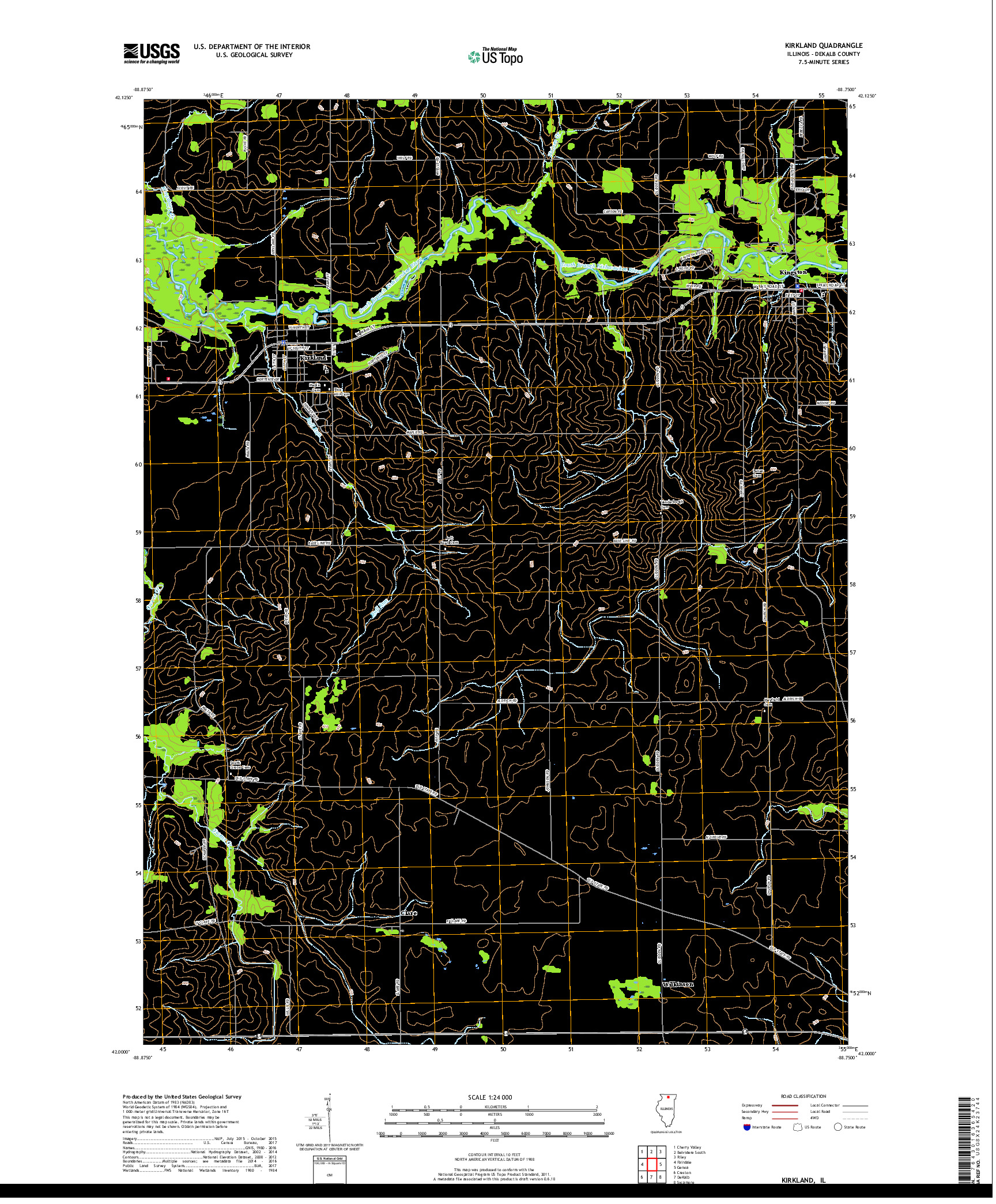 USGS US TOPO 7.5-MINUTE MAP FOR KIRKLAND, IL 2018