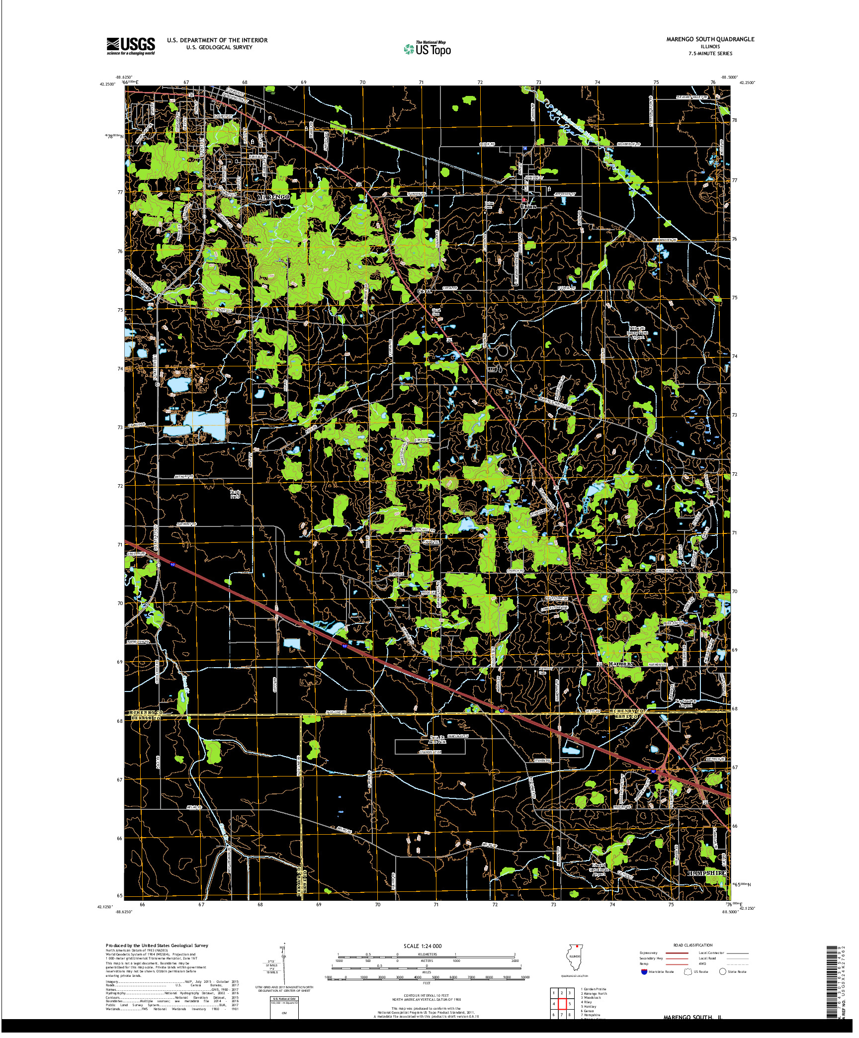 USGS US TOPO 7.5-MINUTE MAP FOR MARENGO SOUTH, IL 2018