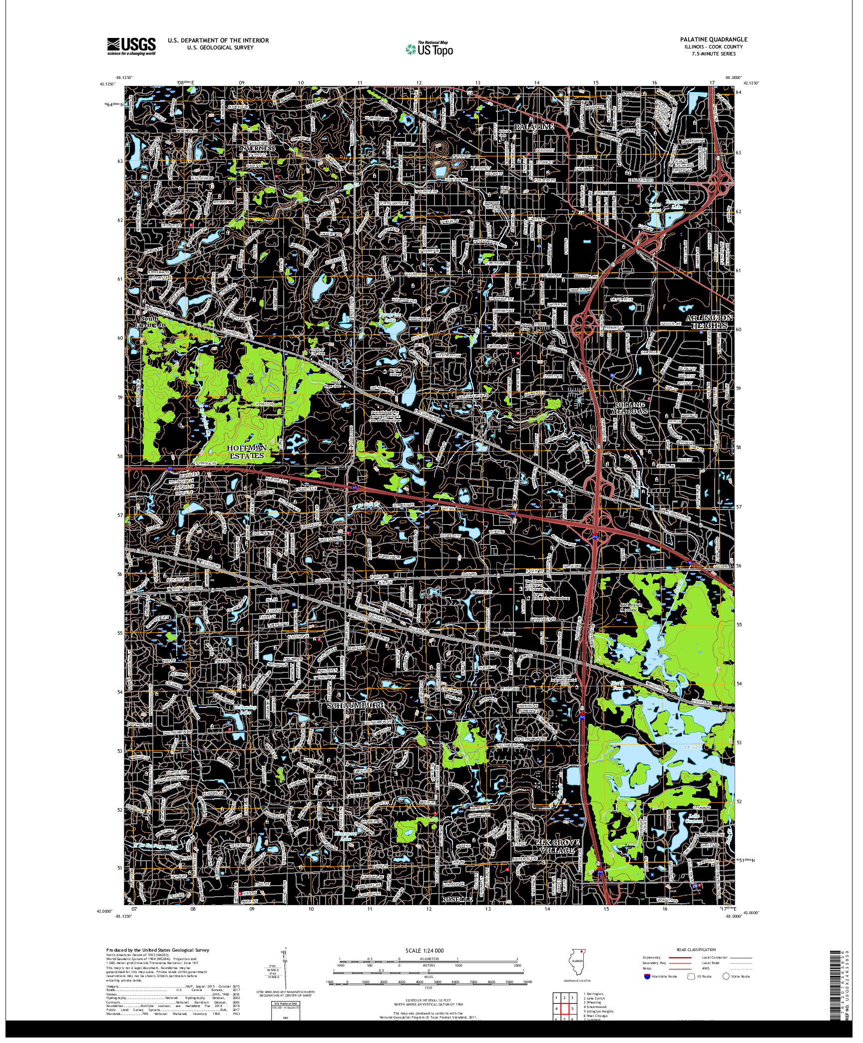 USGS US TOPO 7.5-MINUTE MAP FOR PALATINE, IL 2018