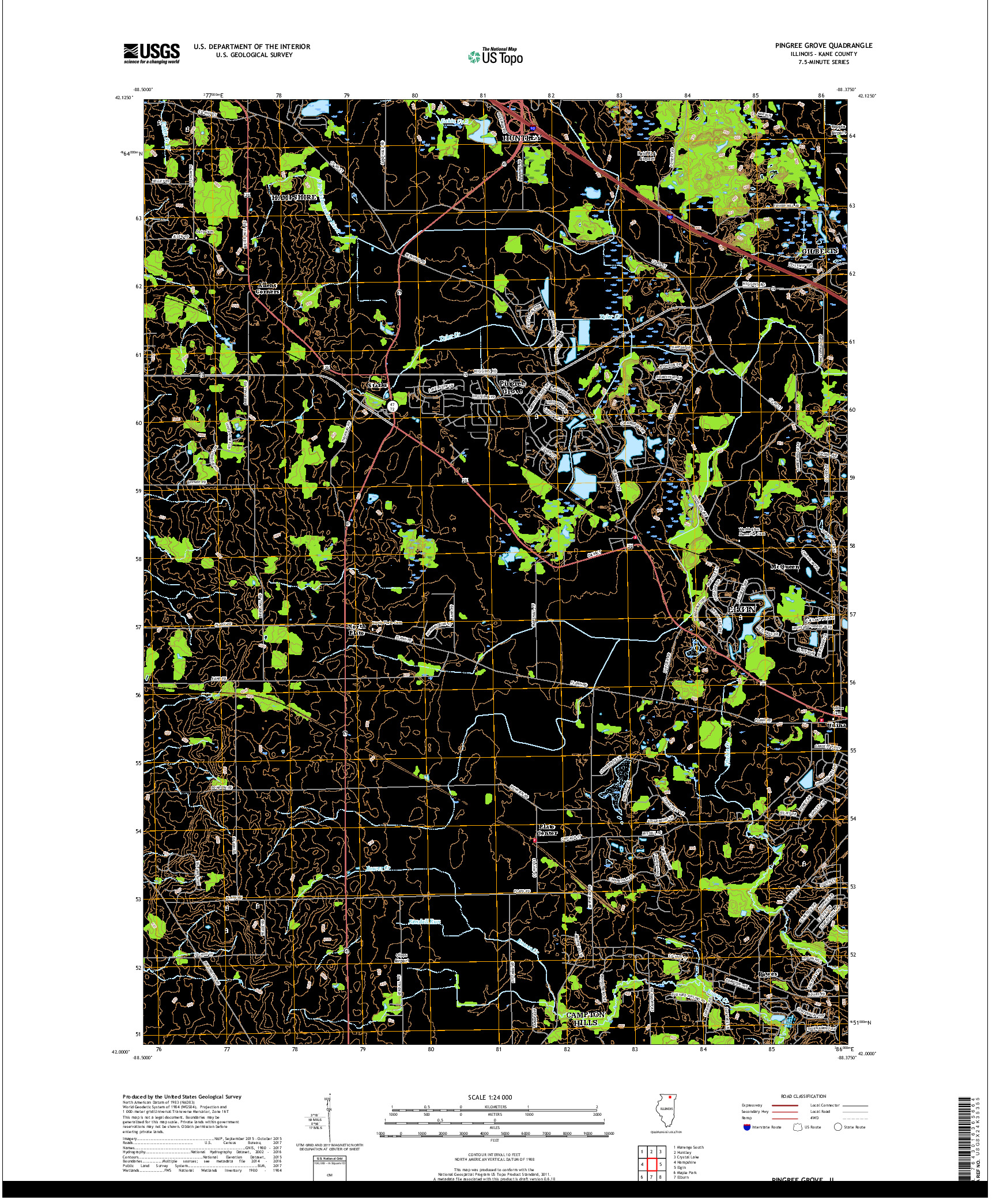 USGS US TOPO 7.5-MINUTE MAP FOR PINGREE GROVE, IL 2018