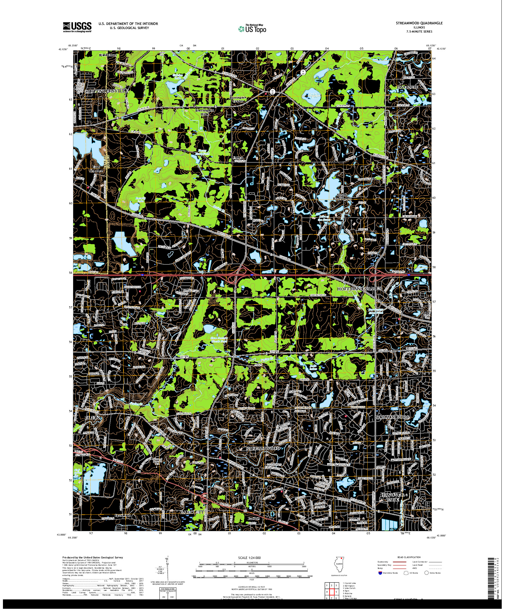 USGS US TOPO 7.5-MINUTE MAP FOR STREAMWOOD, IL 2018