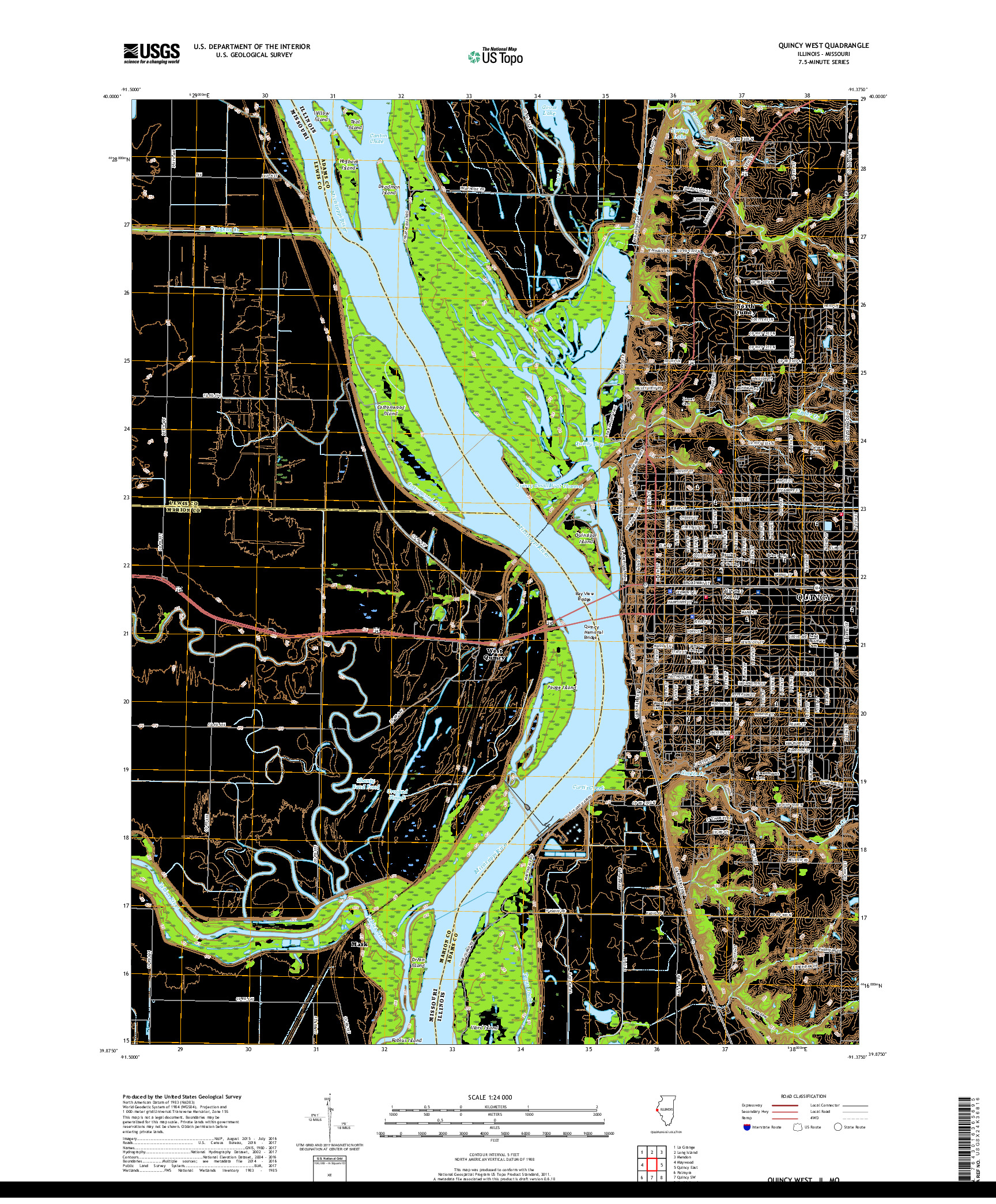 USGS US TOPO 7.5-MINUTE MAP FOR QUINCY WEST, IL,MO 2018