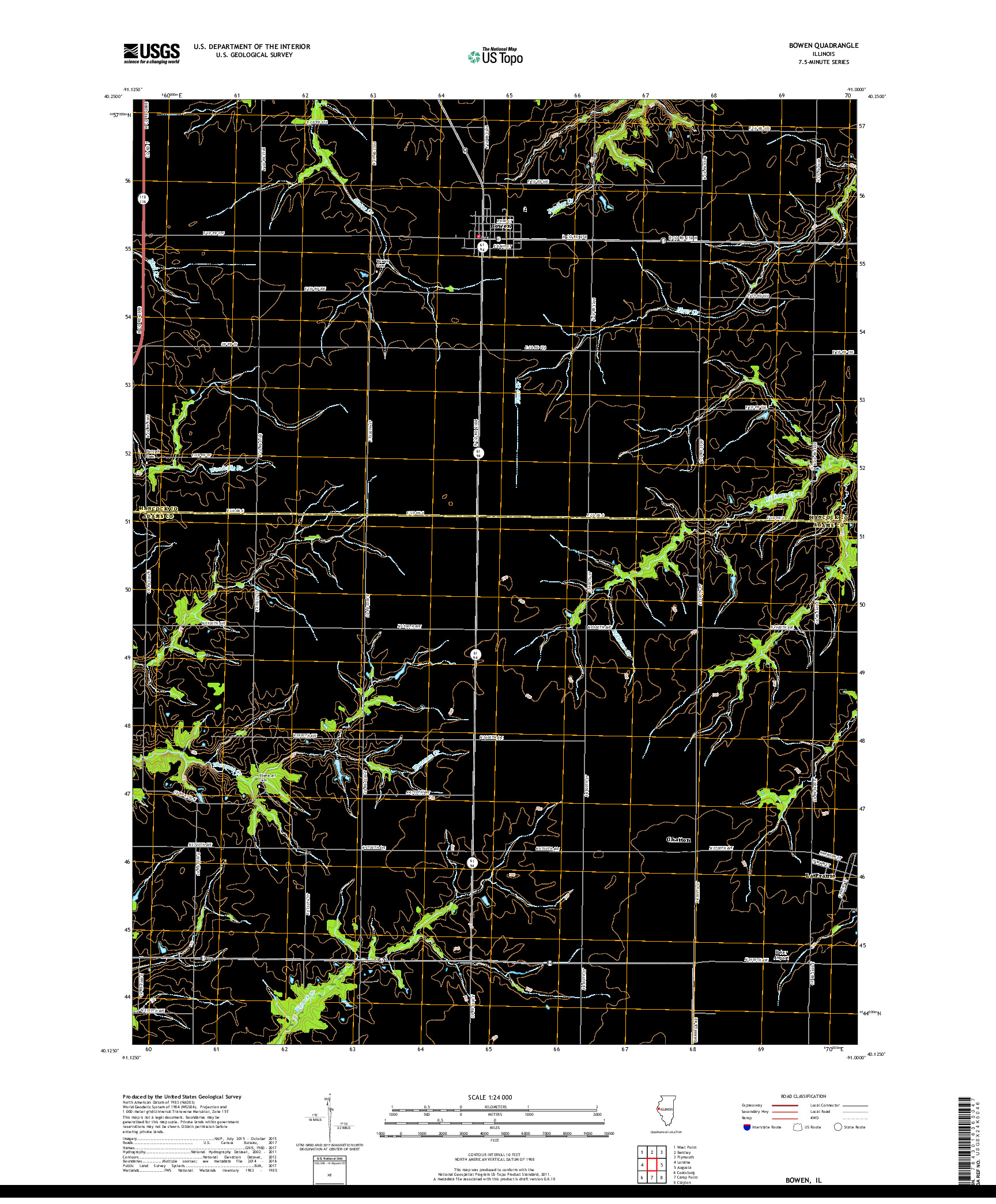 USGS US TOPO 7.5-MINUTE MAP FOR BOWEN, IL 2018