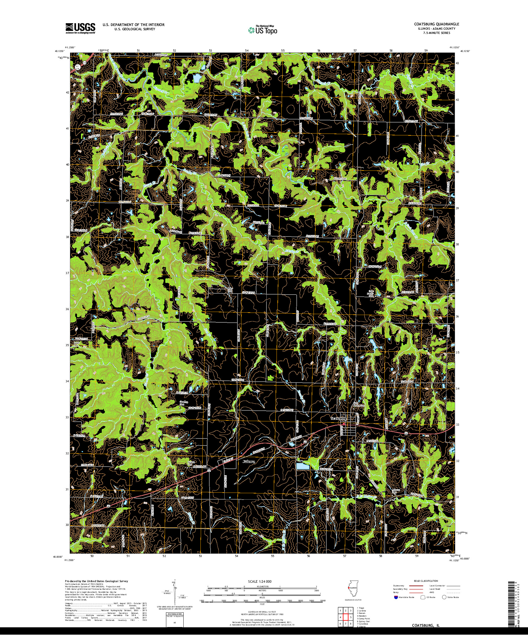 USGS US TOPO 7.5-MINUTE MAP FOR COATSBURG, IL 2018