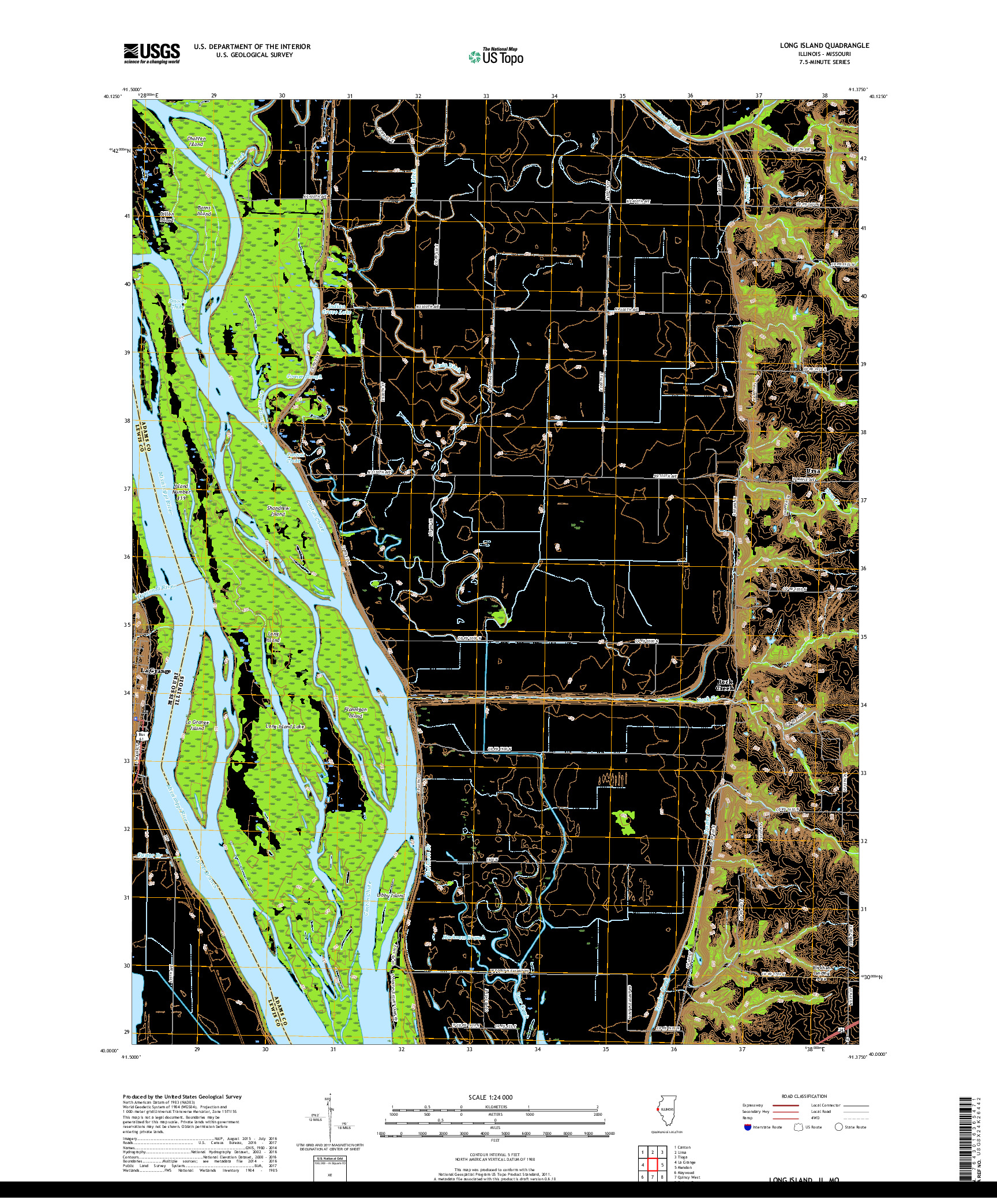 USGS US TOPO 7.5-MINUTE MAP FOR LONG ISLAND, IL,MO 2018