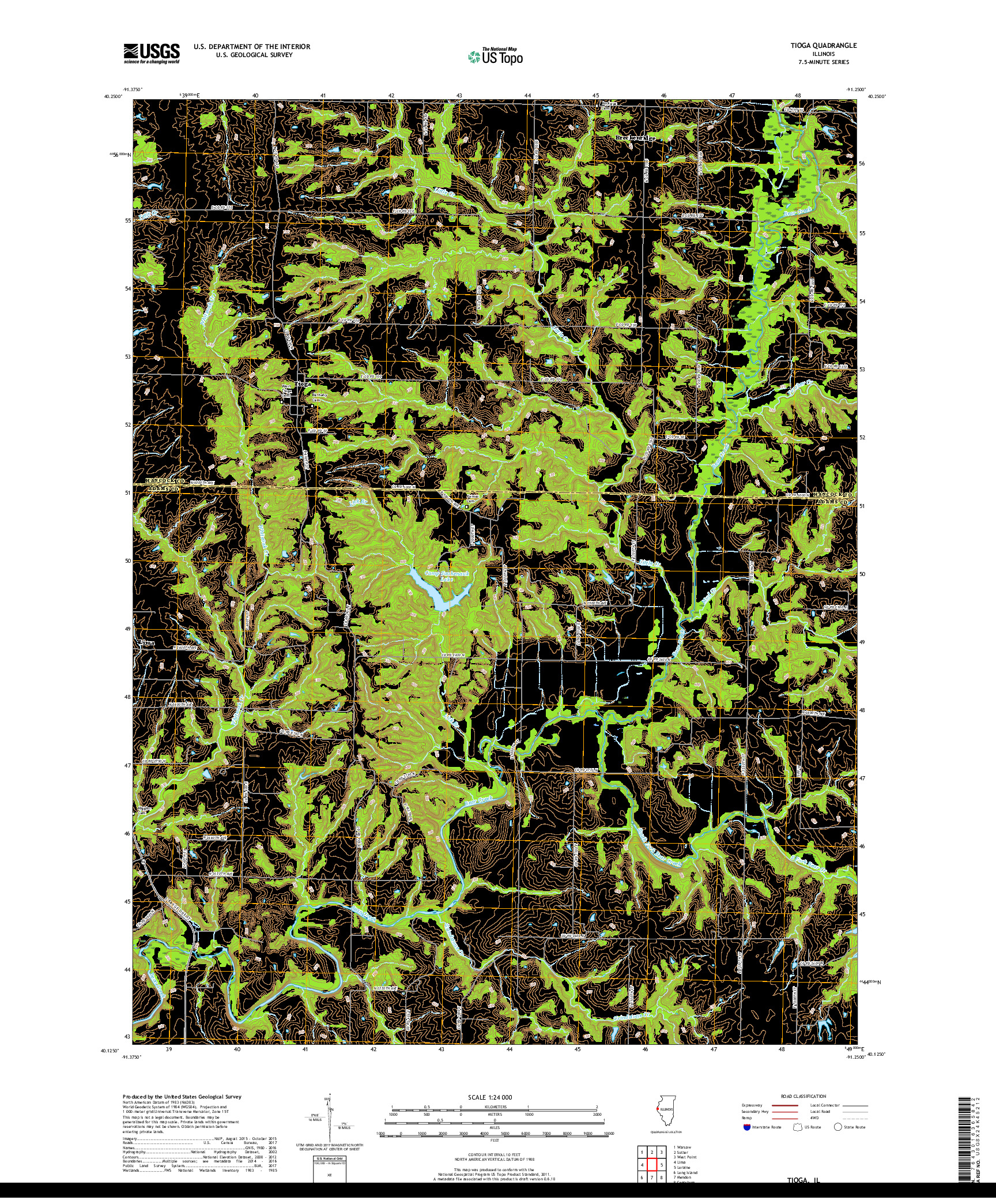 USGS US TOPO 7.5-MINUTE MAP FOR TIOGA, IL 2018