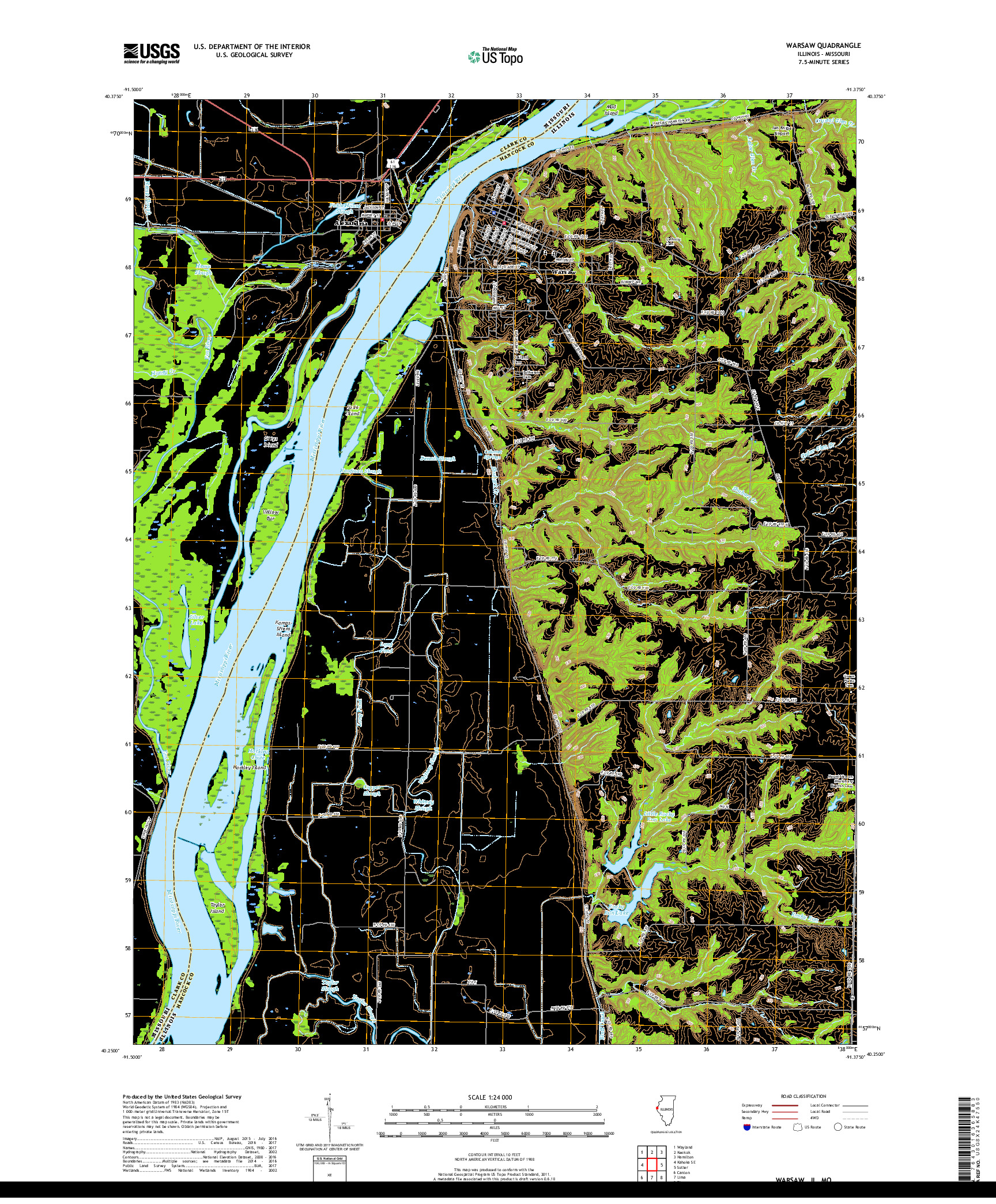 USGS US TOPO 7.5-MINUTE MAP FOR WARSAW, IL,MO 2018